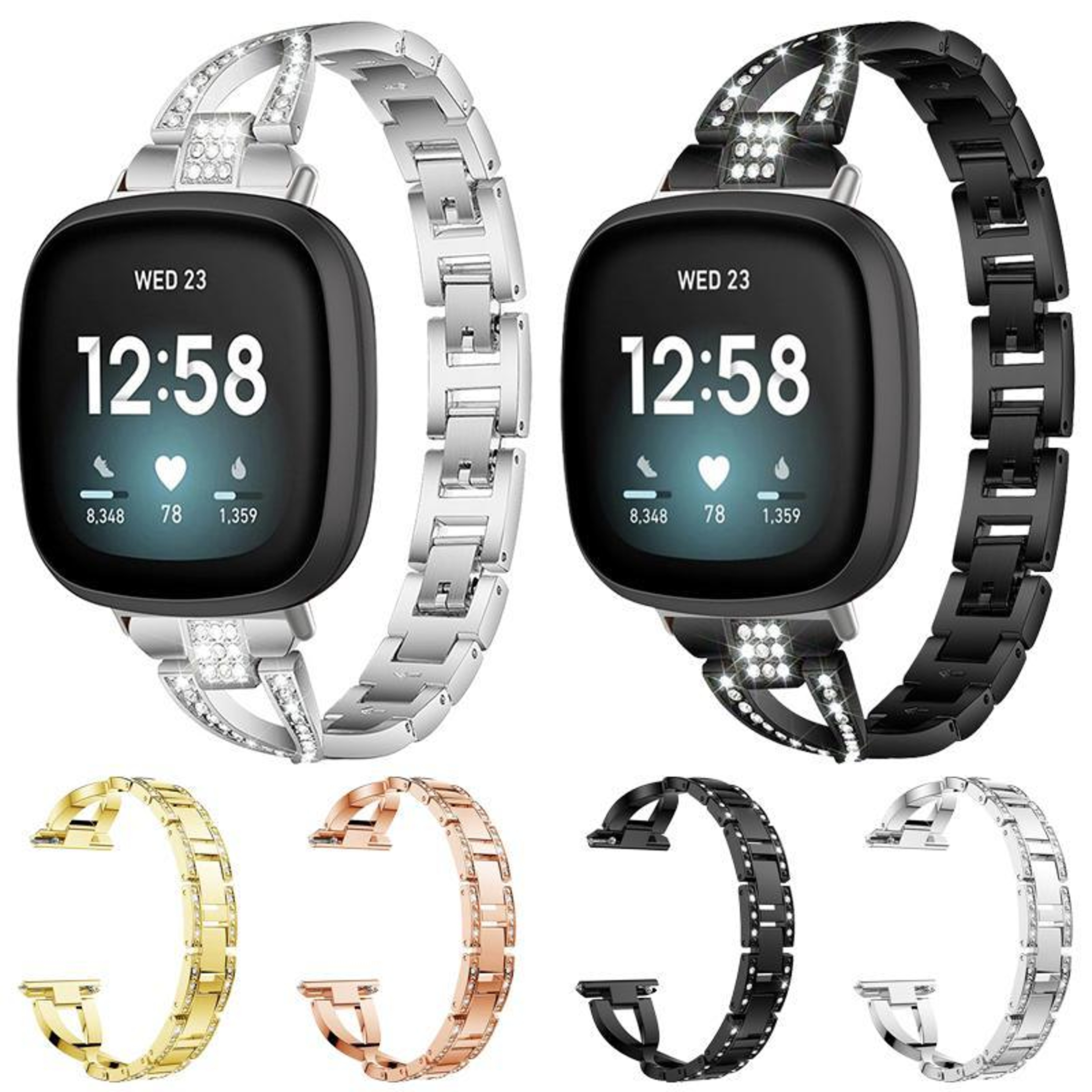 Fitbit Versa 4 Versa 3 Sense 2 Sense Diamond Metal Watch Band X Shape Rhinestone Replacement Strap 1