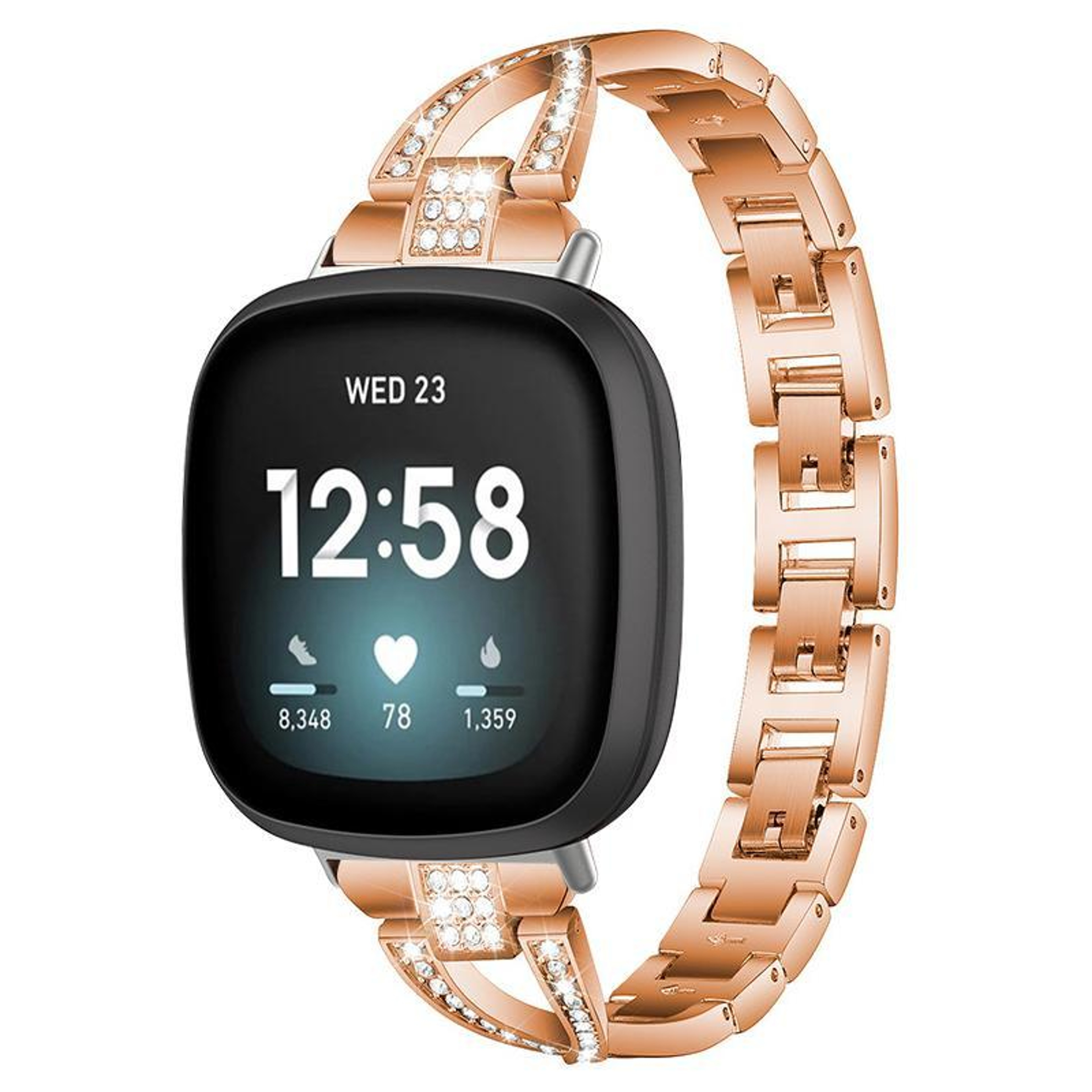 Fitbit Versa 4 Versa 3 Sense 2 Sense Diamond Metal Watch Band X Shape Rhinestone Replacement Strap 5