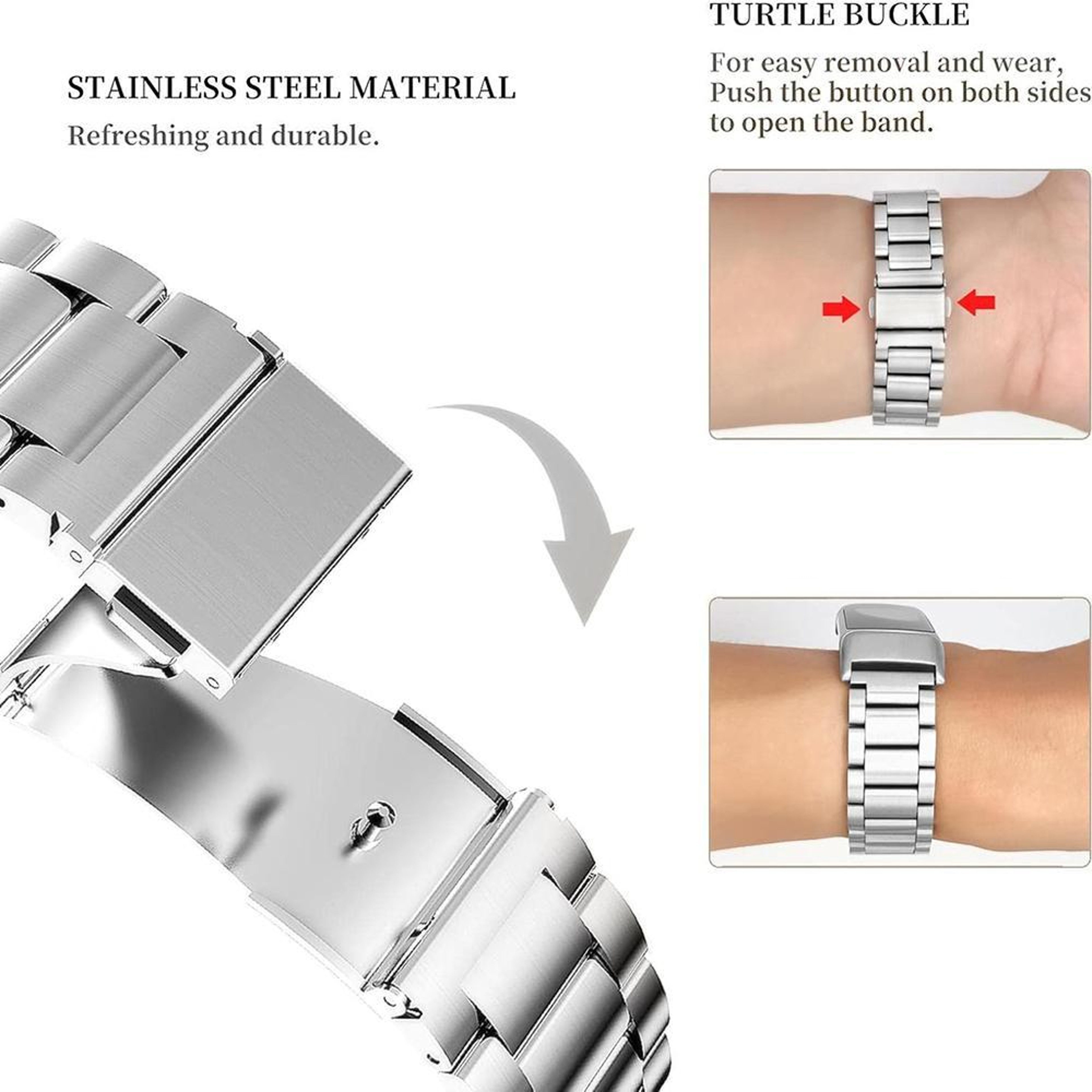 12mm Quick Release Metal Watch Band Three Bead Adjustable Replacement Watch Strap 5