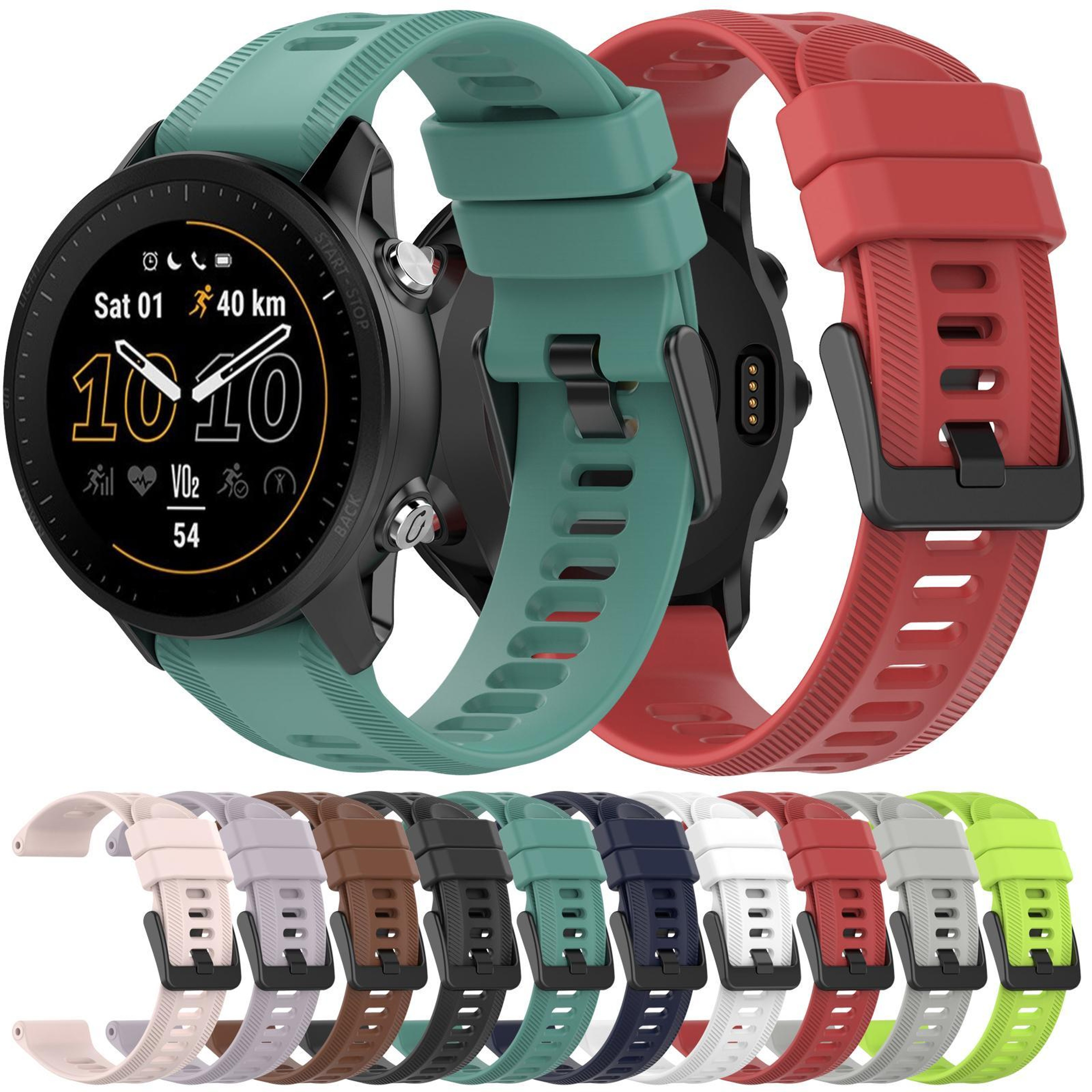 Garmin Forerunner 955 Silicone Watch Band Soft Adjustable Replacement Strap With Black Buckle 8