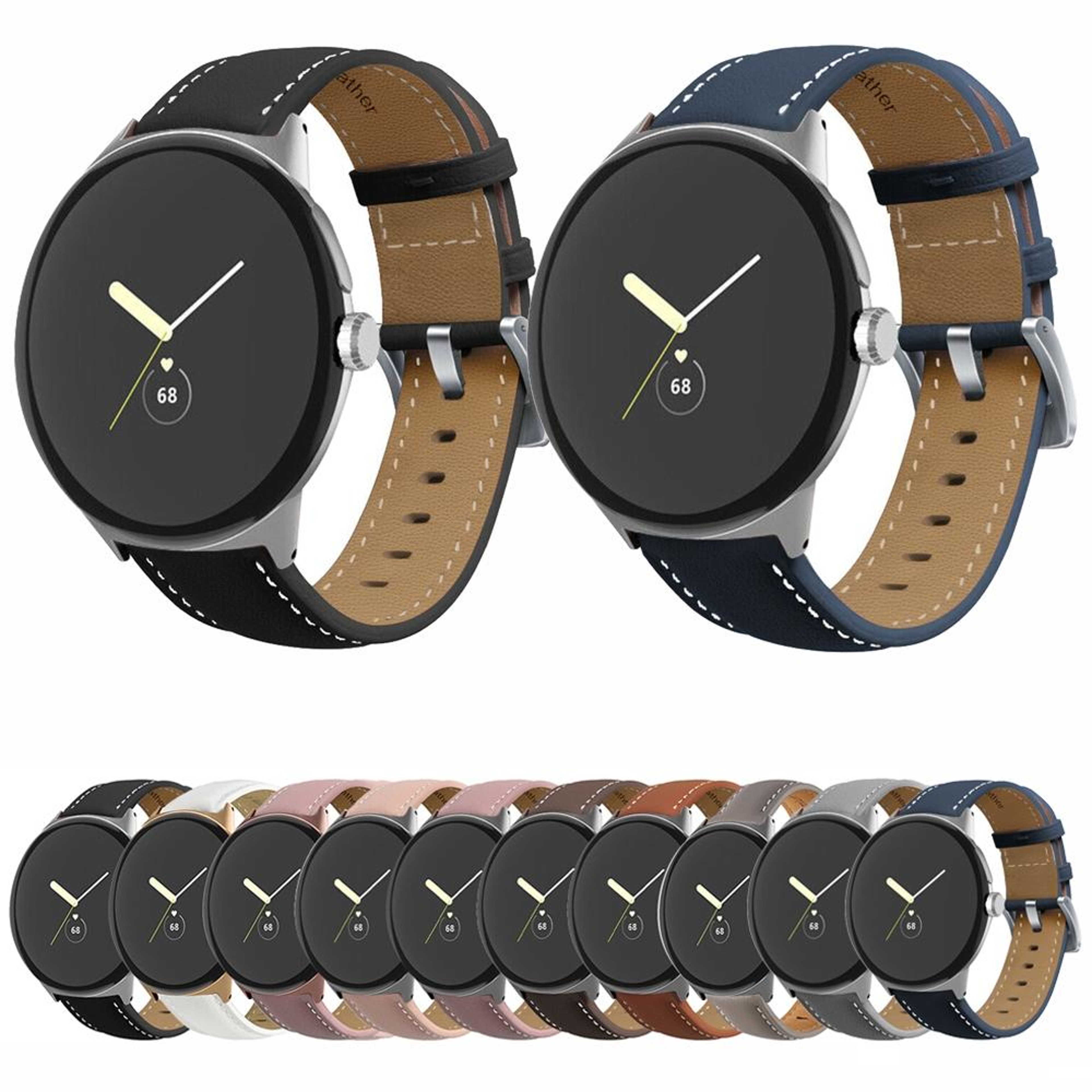 Google Pixel Watch 4 3 2 1 41mm Genuine Leather Watch Band Pointed Tail Stitching Replacement Strap 1