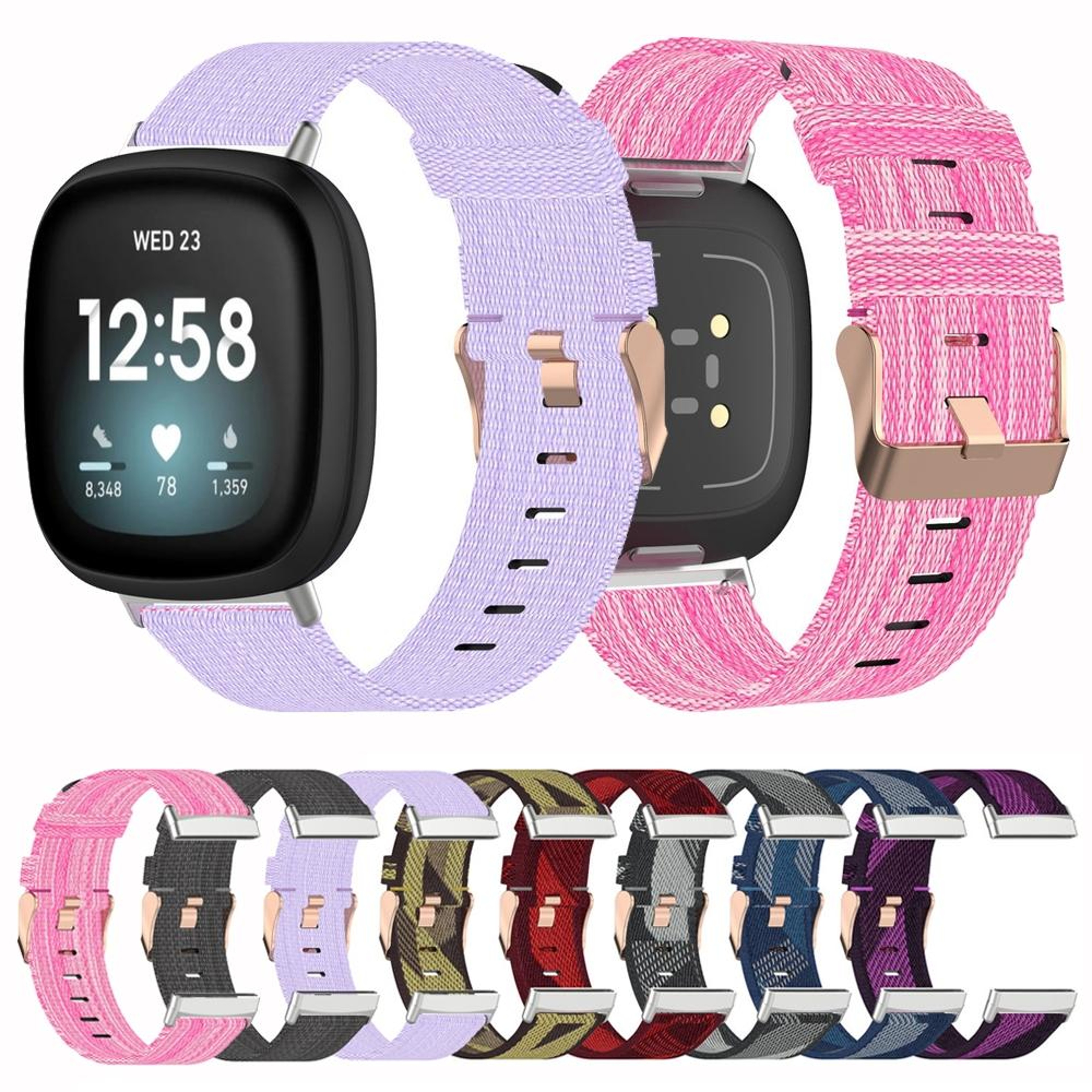 Fitbit Versa 4 Sense 2 Nylon Watch Band Adjustable Canvas Watch Strap 8