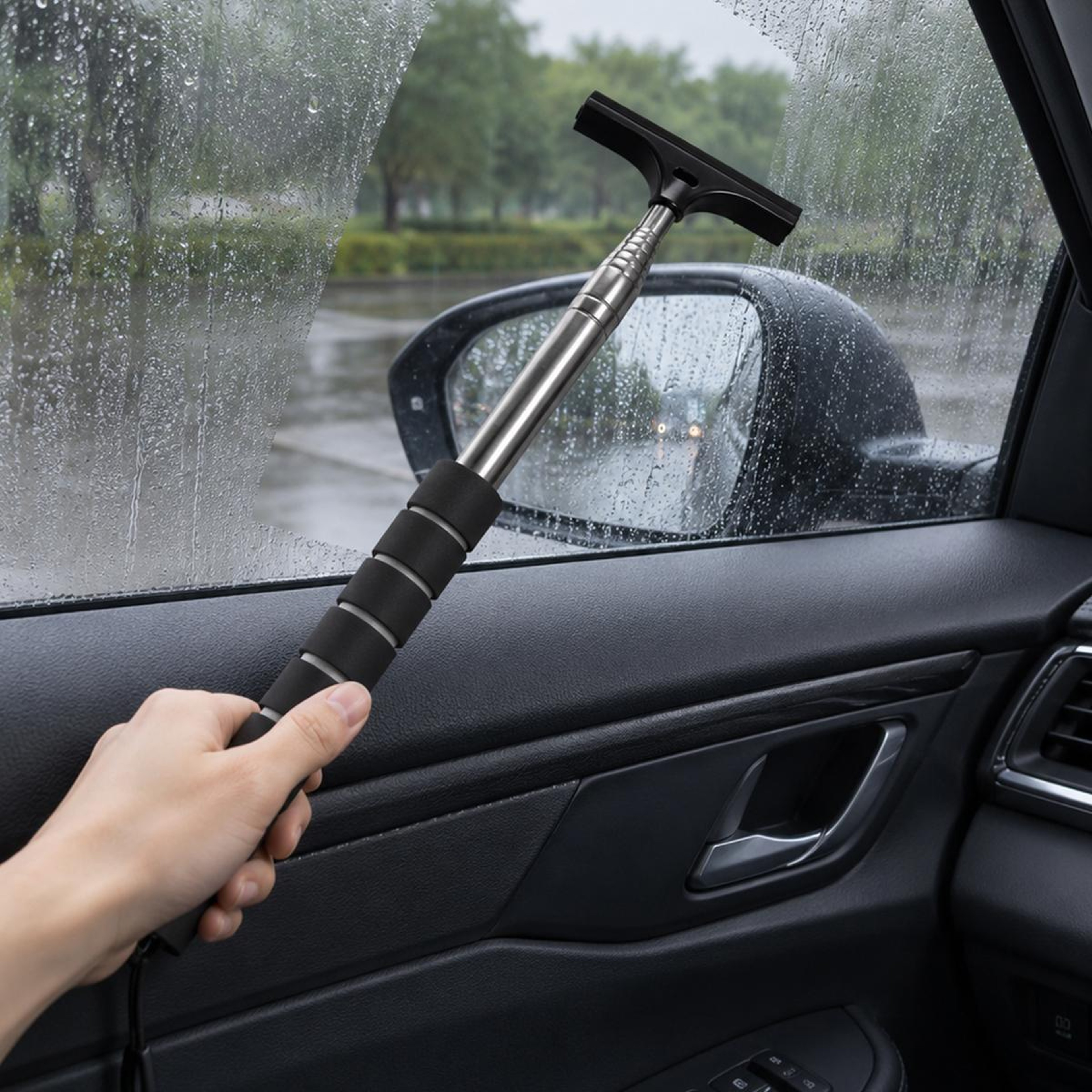 Car Rearview Mirror Wiper Telescopic Window Cleaner Stainless Steel Extendable Glass Squeegee 0