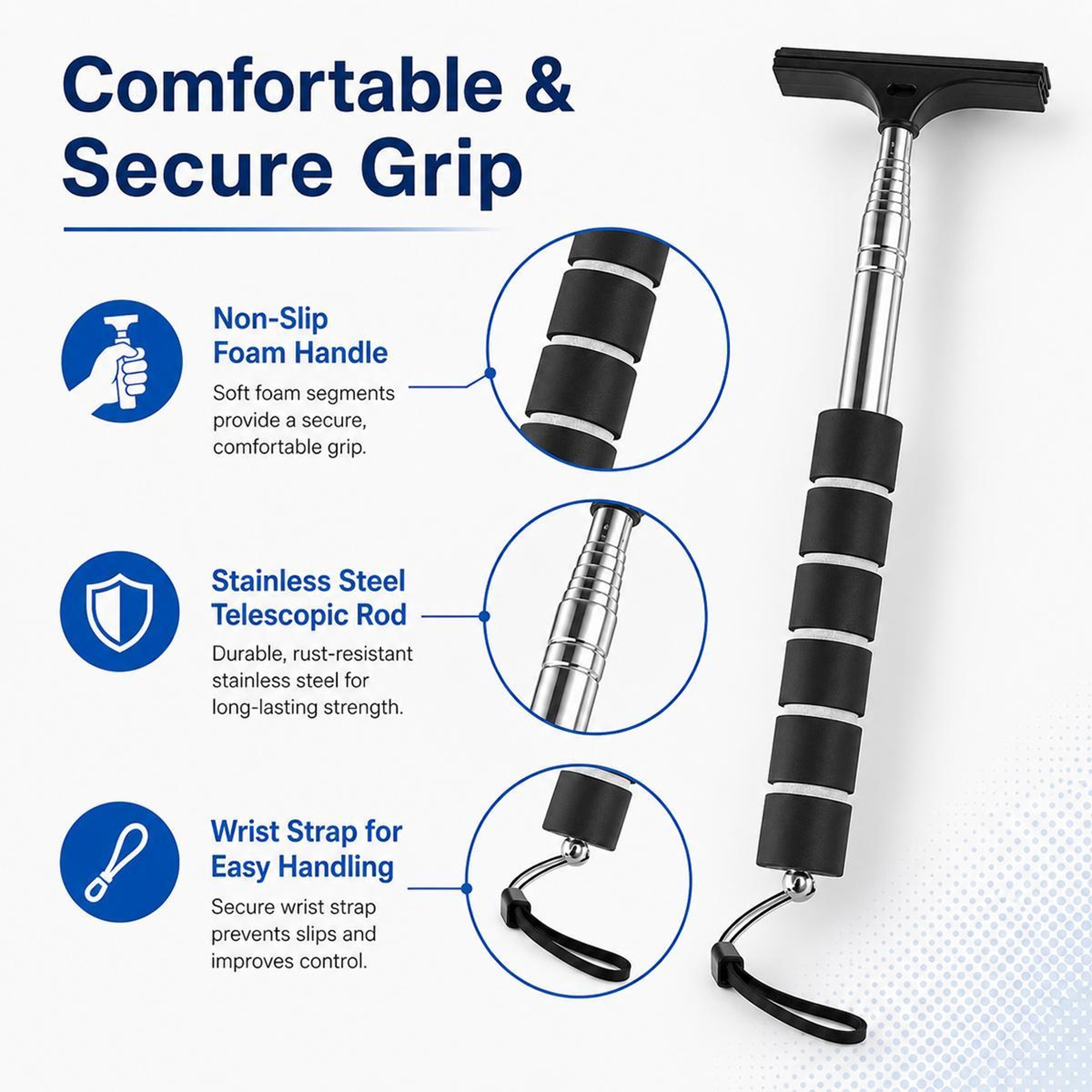 Car Rearview Mirror Wiper Telescopic Window Cleaner Stainless Steel Extendable Glass Squeegee 6