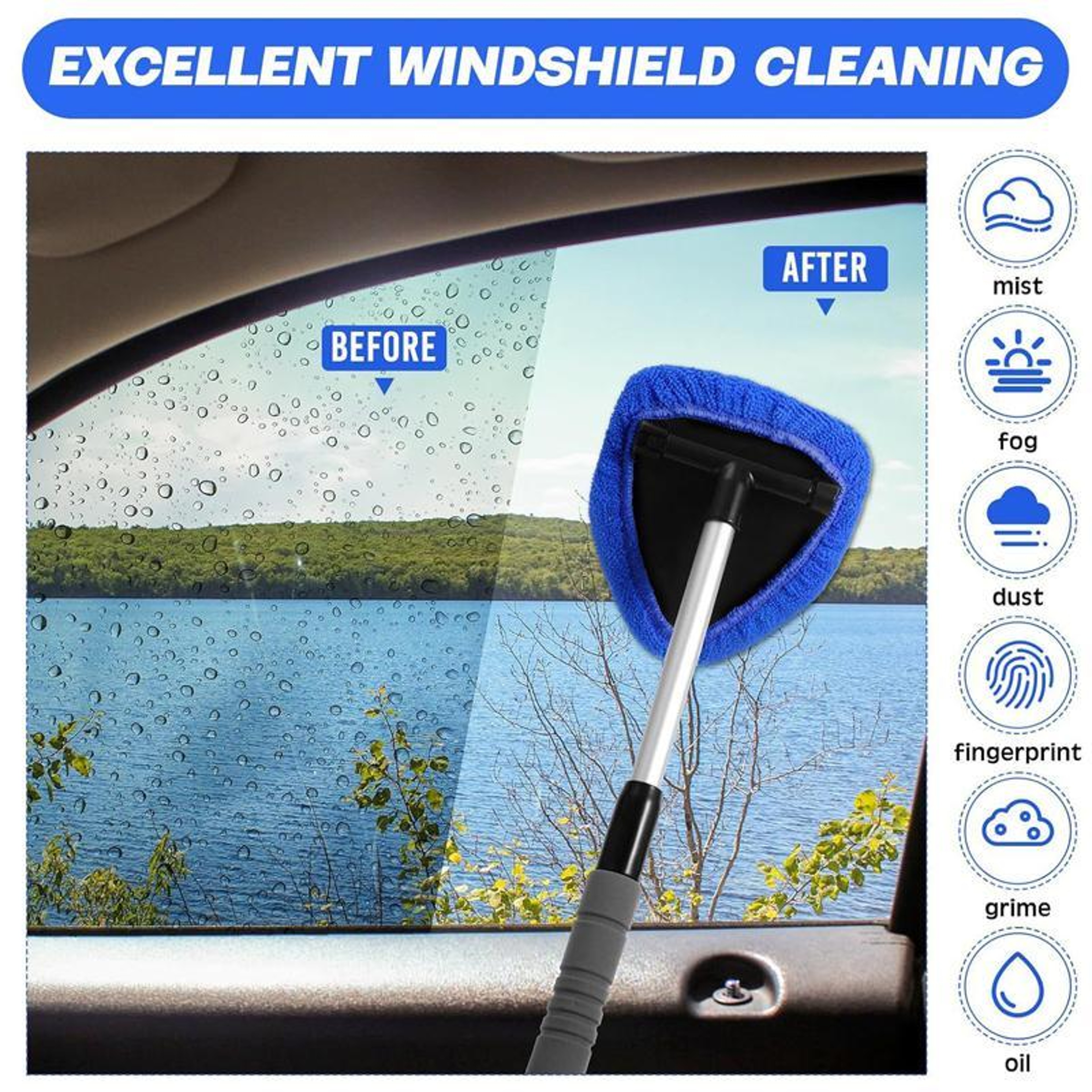 6 Piece Car Windshield Cleaning Tool Kit With Telescopic Handle Rotating Head And Spray Bottle 3
