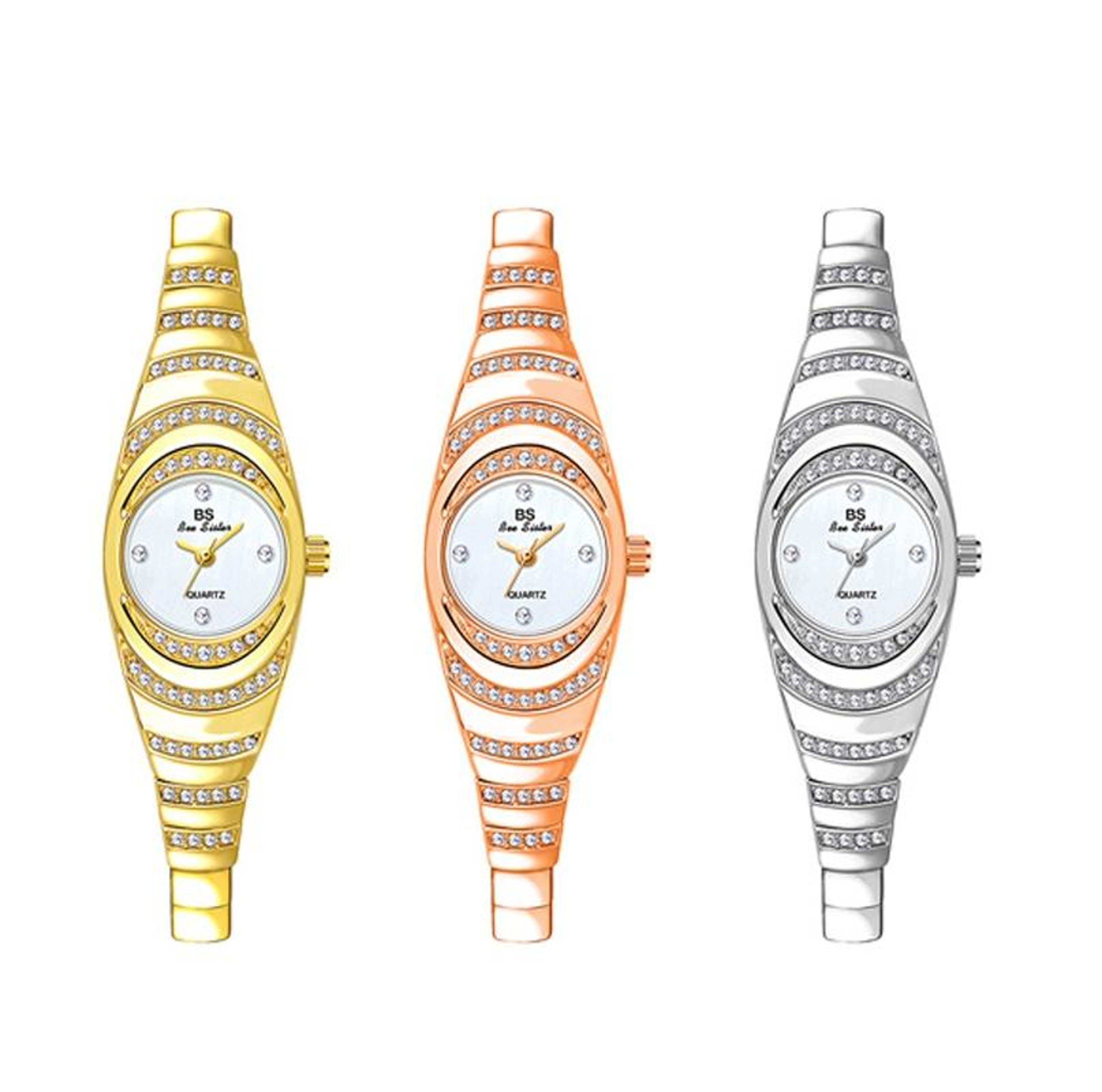 BS Bee Sister Ladies Oval Watch Diamond Accent Quartz Watch Elegant Jewelry Chain Bracelet – view 2