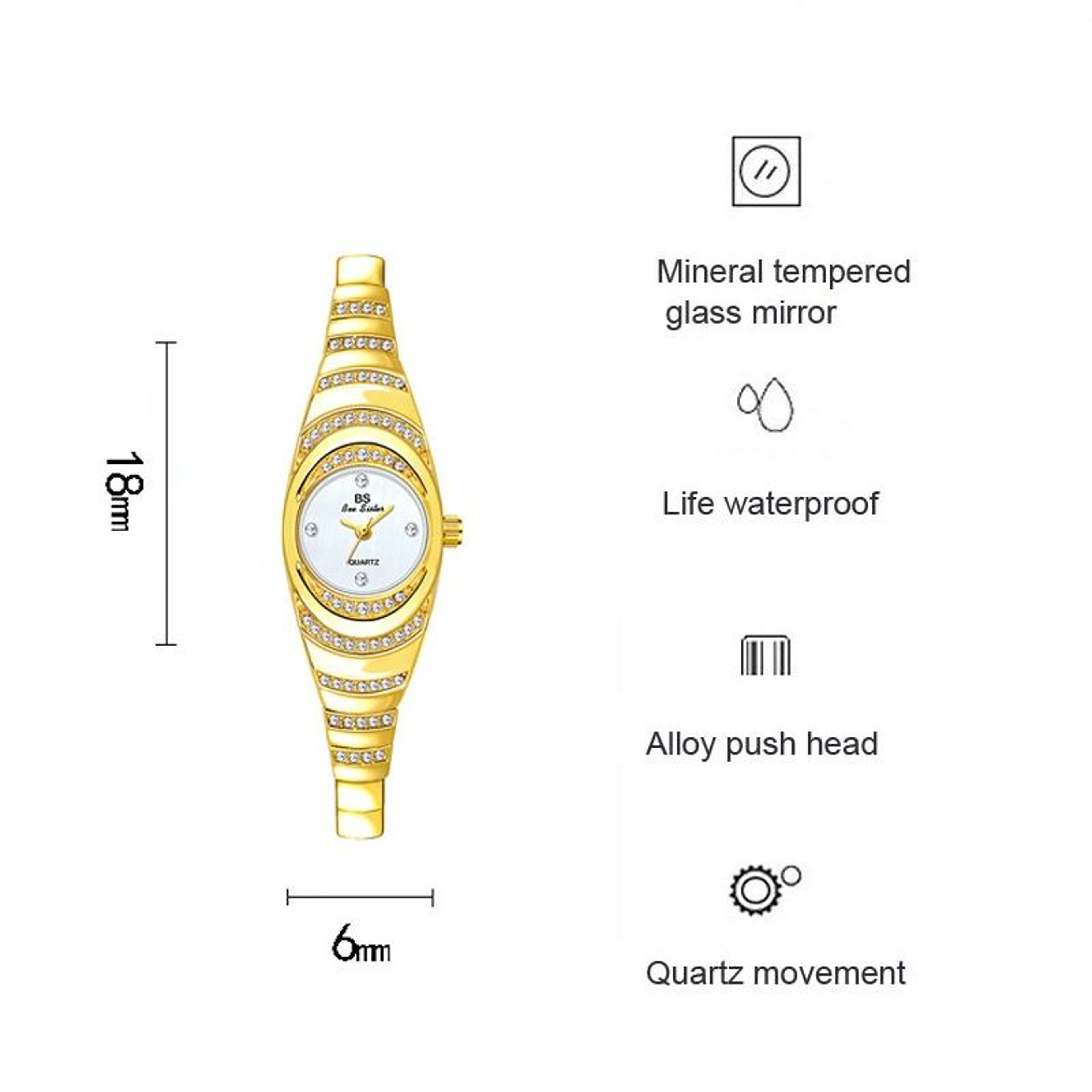 BS Bee Sister Ladies Oval Watch Diamond Accent Quartz Watch Elegant Jewelry Chain Bracelet – view 3