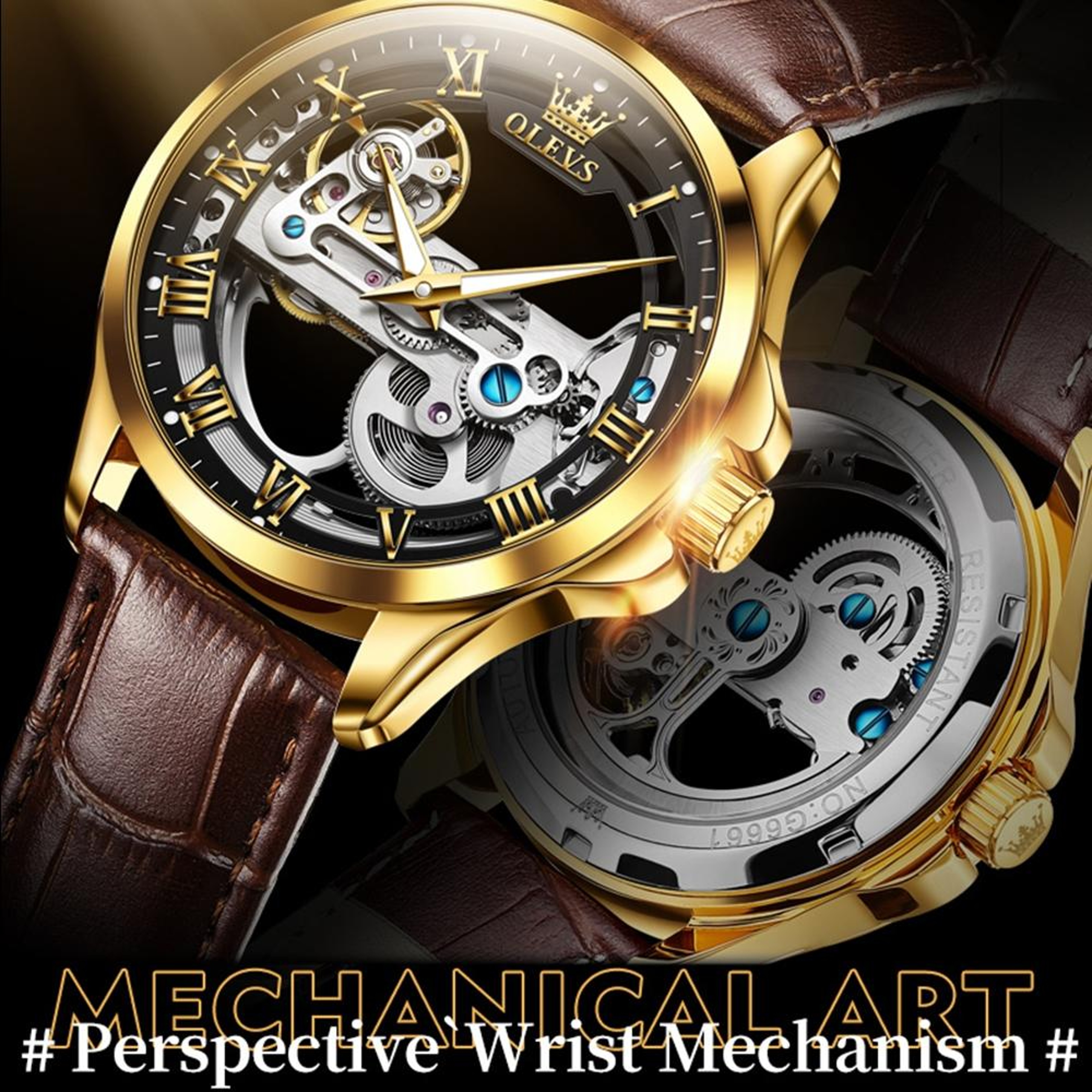 OLEVS 6661 Automatic Mechanical Watch Mens Leather Dress Watch Waterproof Luminous Timepiece 6