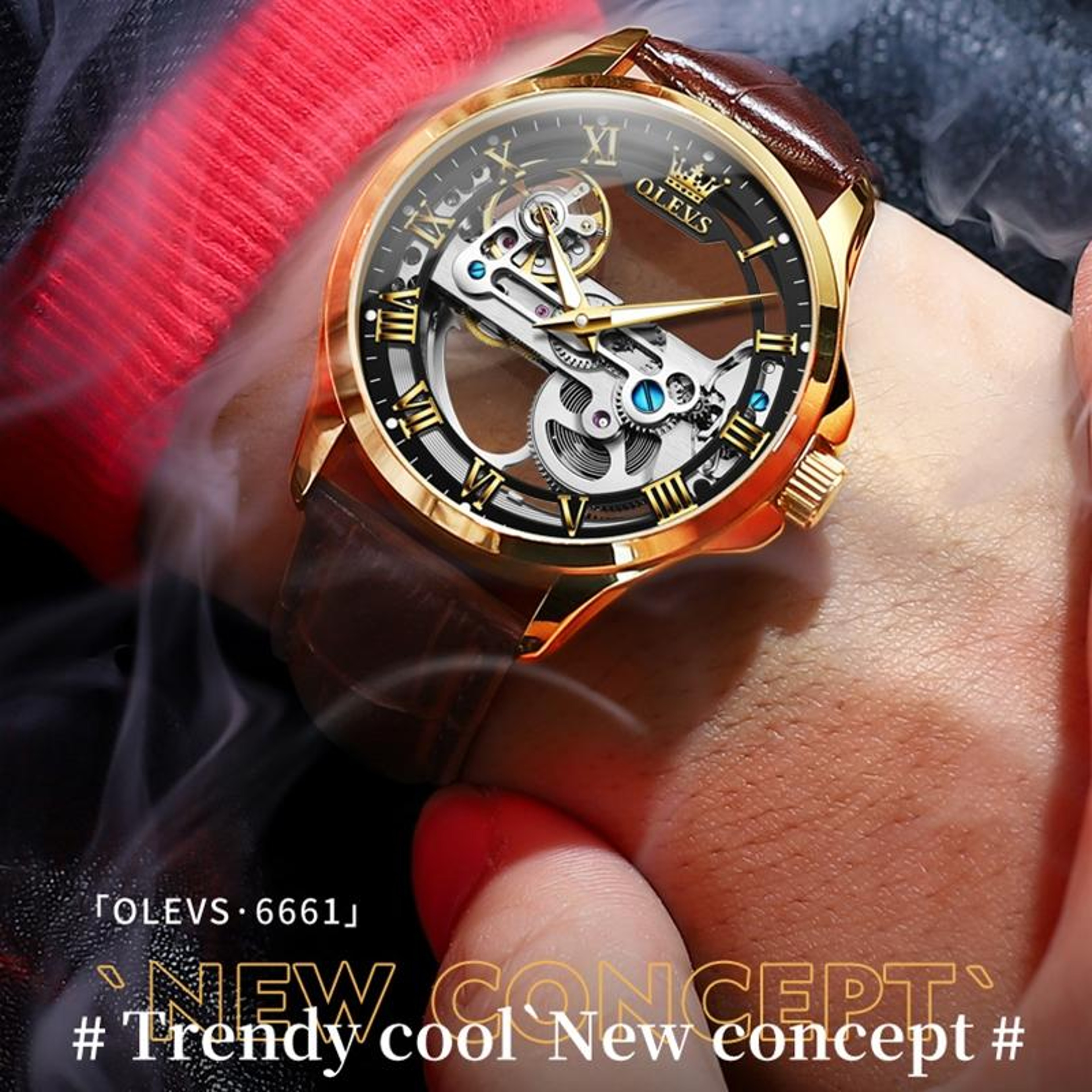 OLEVS 6661 Automatic Mechanical Watch Mens Leather Dress Watch Waterproof Luminous Timepiece 9