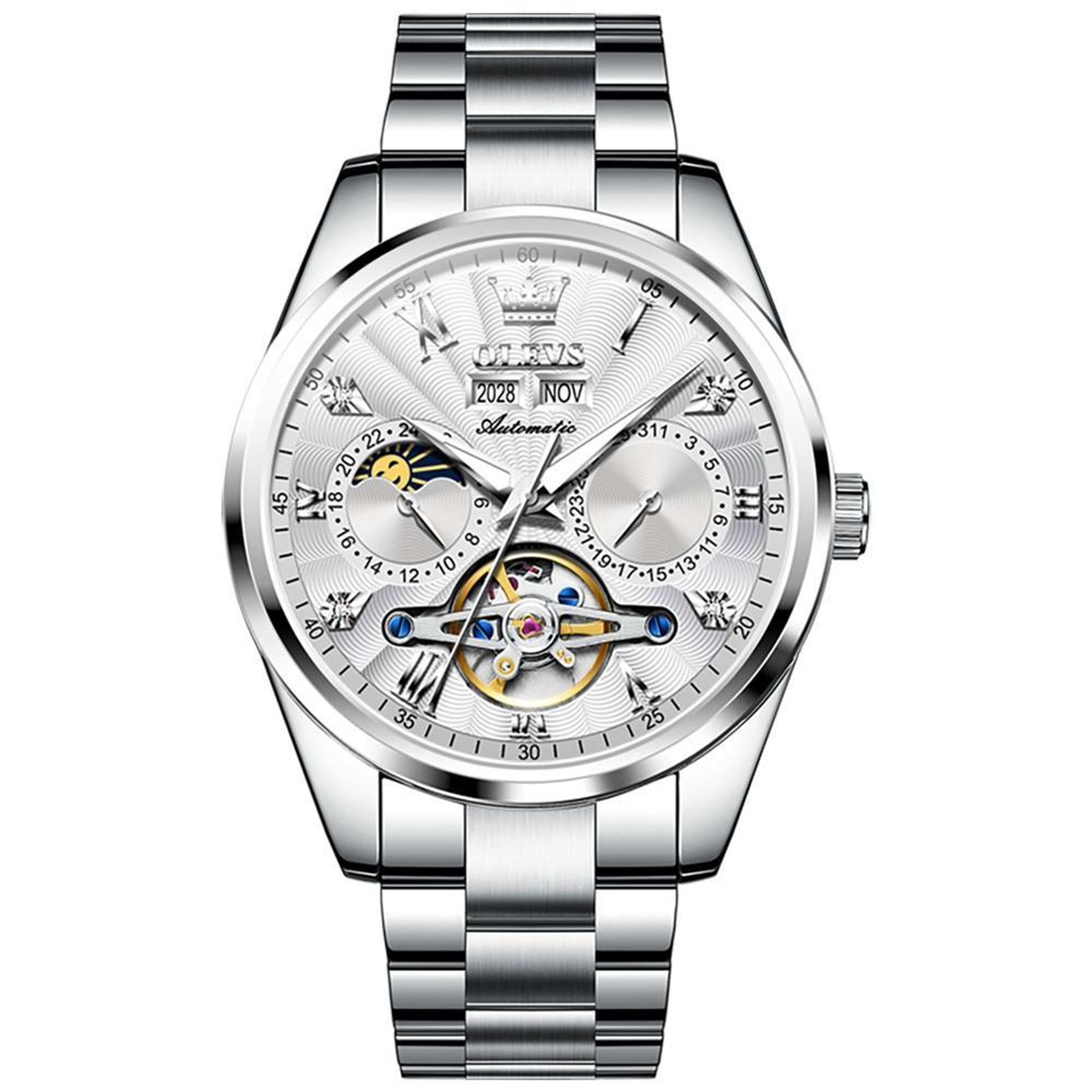 OLEVS 7028 Automatic Mechanical Watch For Men With Luminous Watch Dial And Leather Strap 8