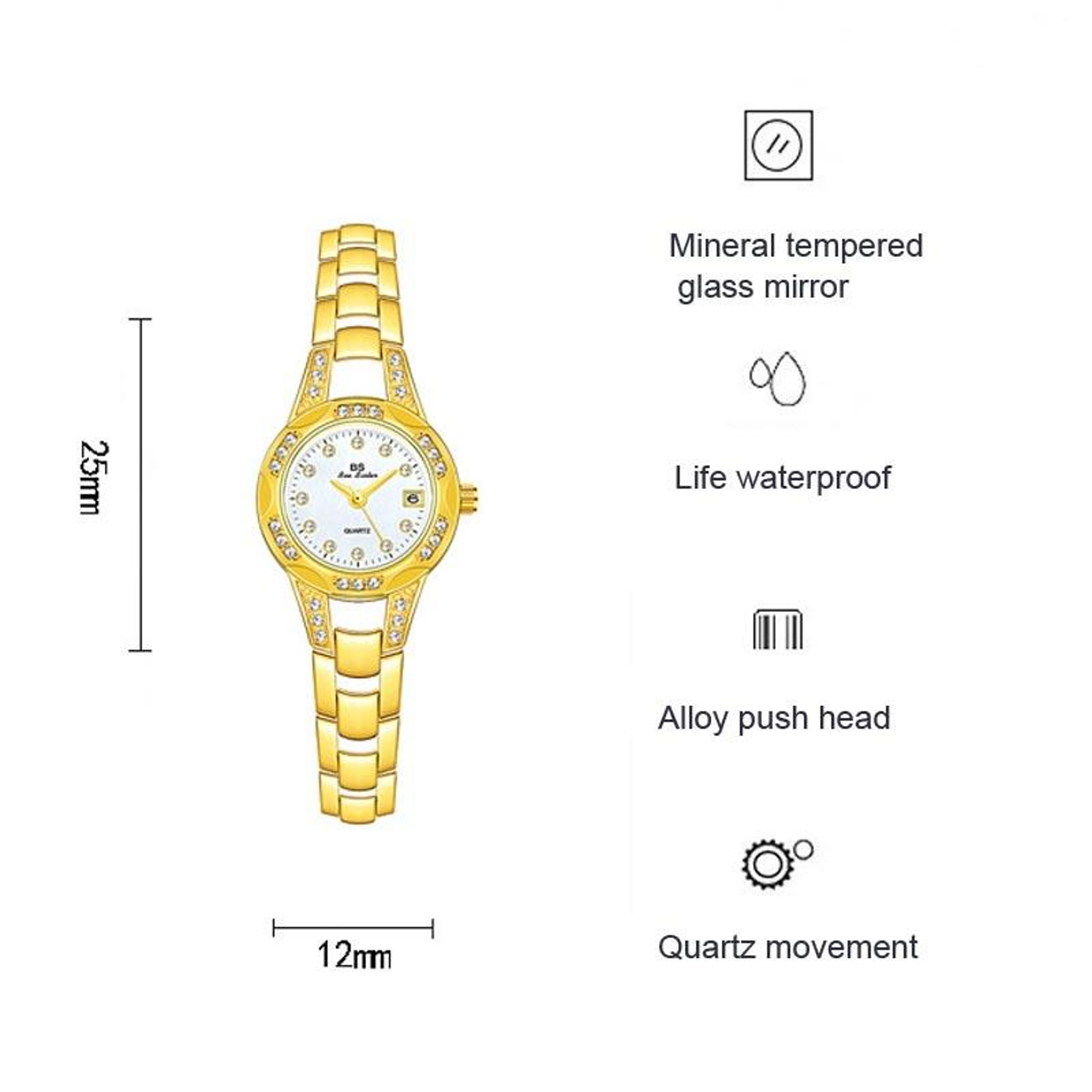 BS Bee Sister Ladies Diamond Watch Small Round Quartz Dress Watch With Calendar 2
