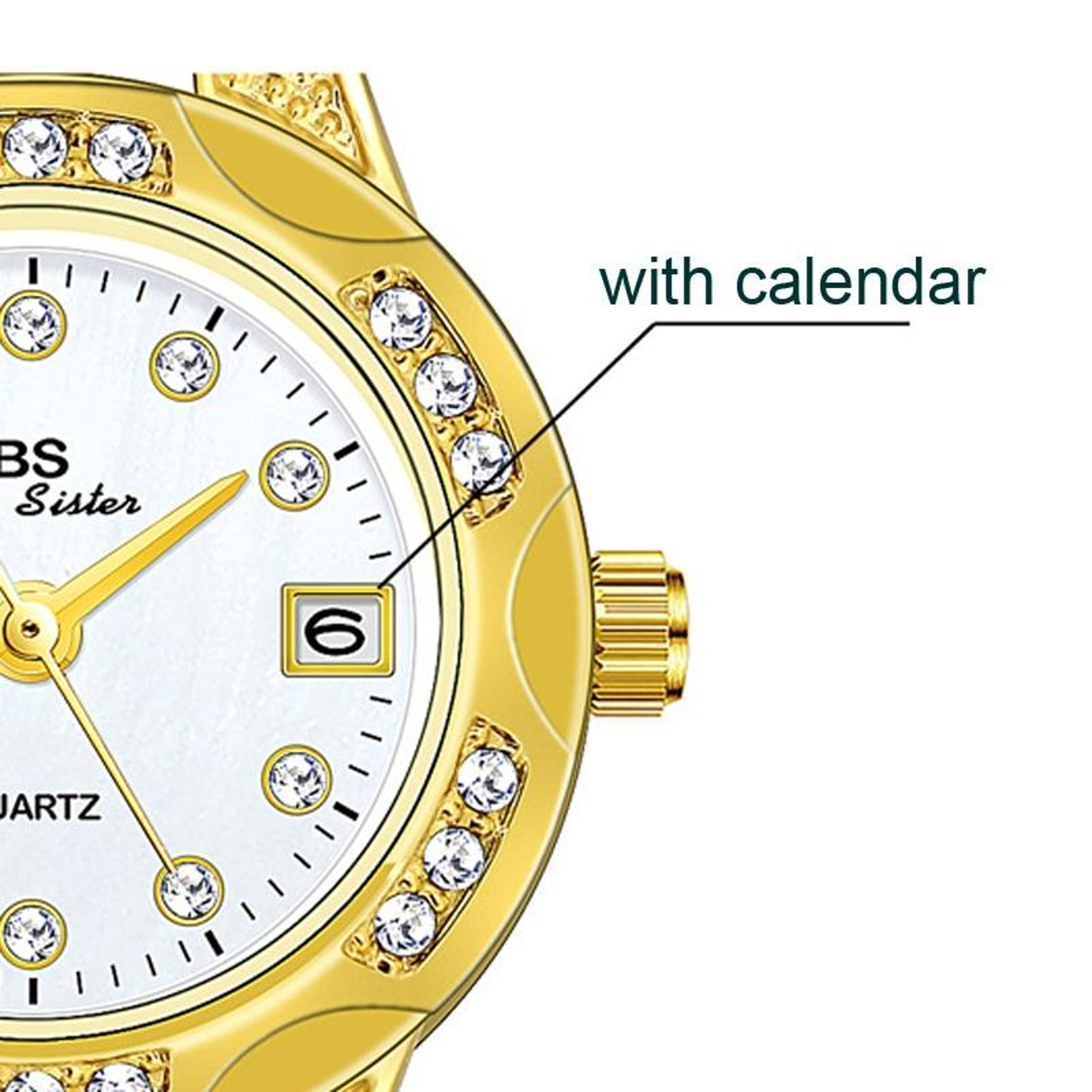 BS Bee Sister Ladies Diamond Watch Small Round Quartz Dress Watch With Calendar 4