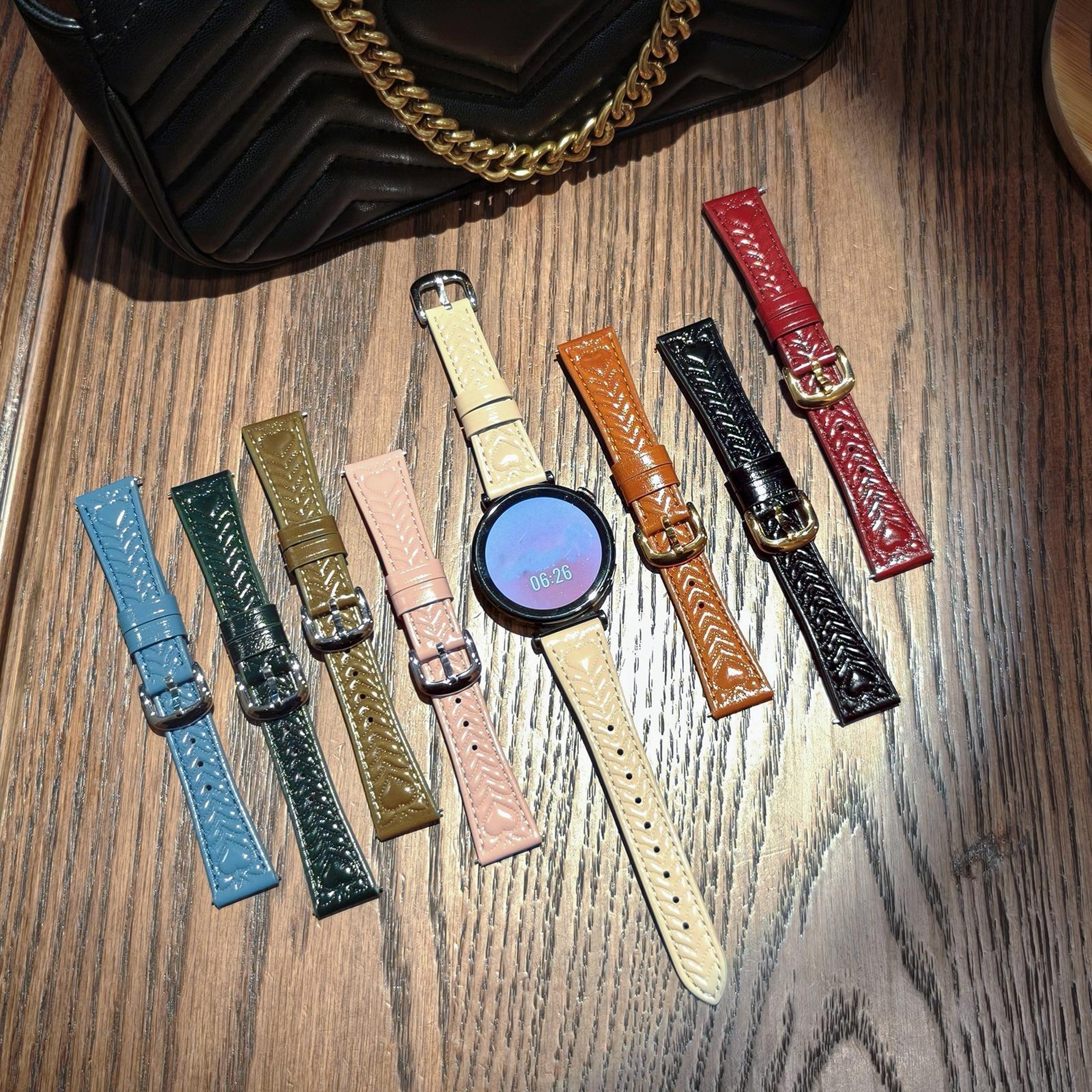 Heart Embossed Samsung Galaxy Watch3 45mm Band 22mm Leather Watch Band Replacement Strap 9