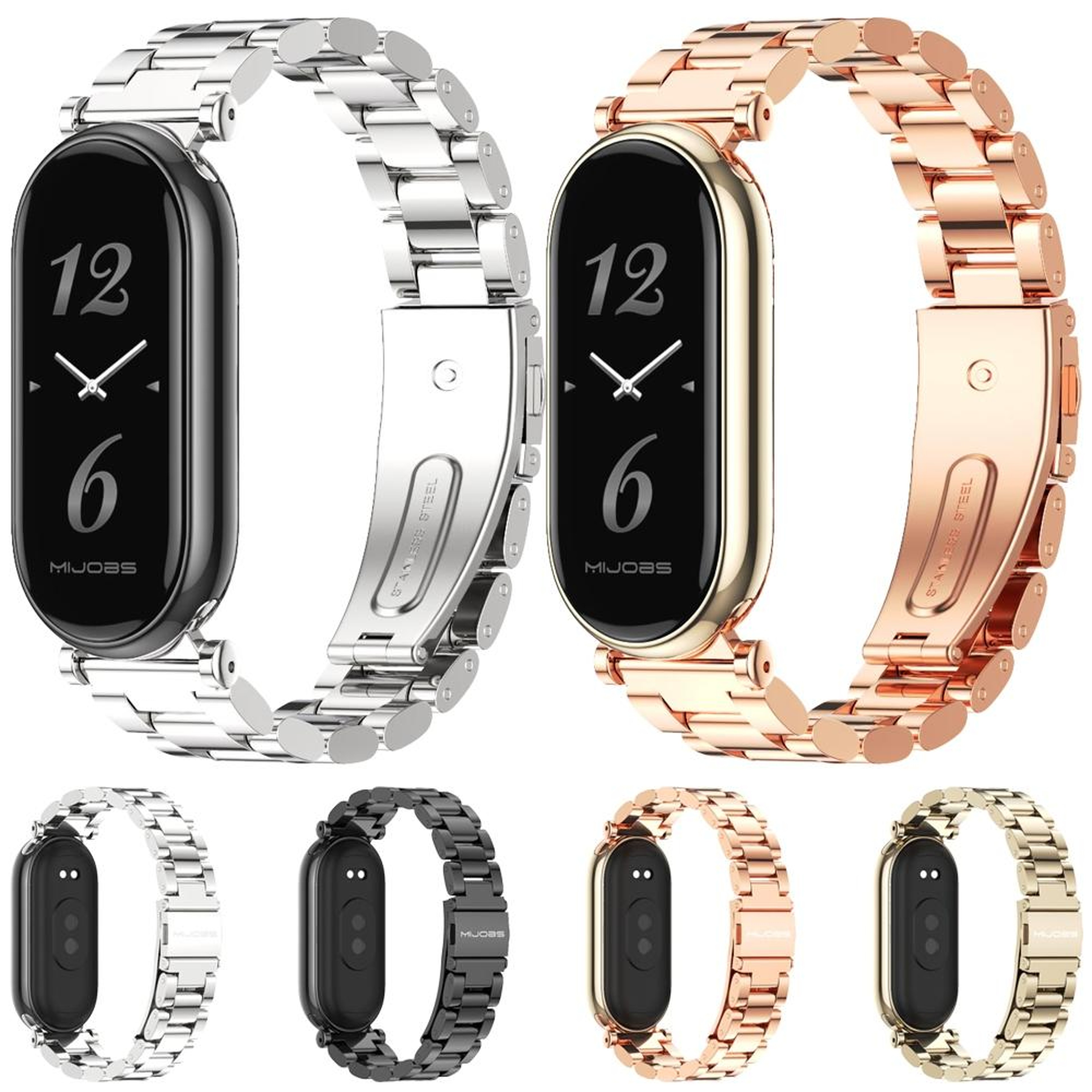 Xiaomi Smart Band 10 9 8 Stainless Steel Watch Band Three Bead Metal Replacement Strap 4