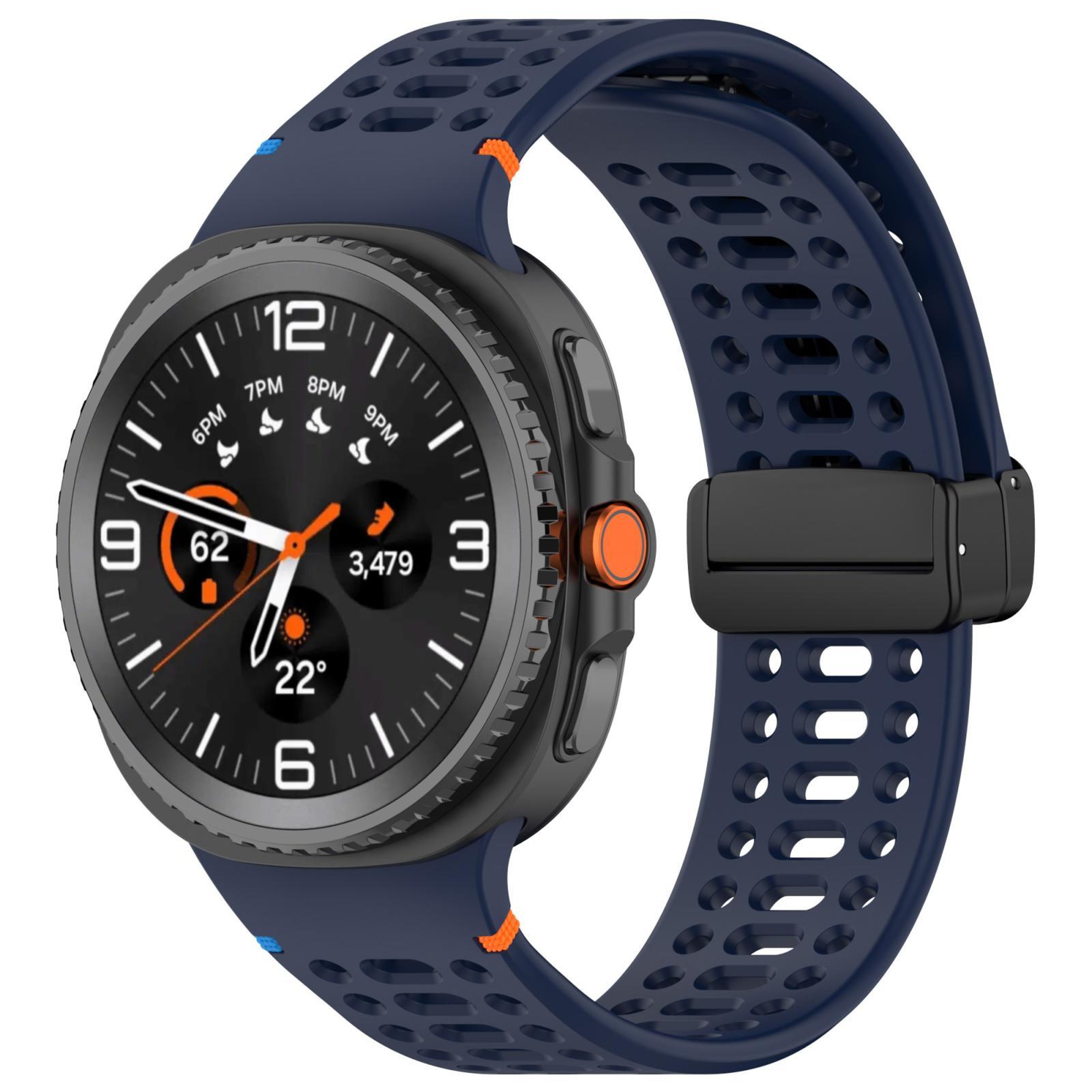Samsung Galaxy Watch8 Magnetic Silicone Watch Band Breathable Stitched Replacement Strap With Black 16