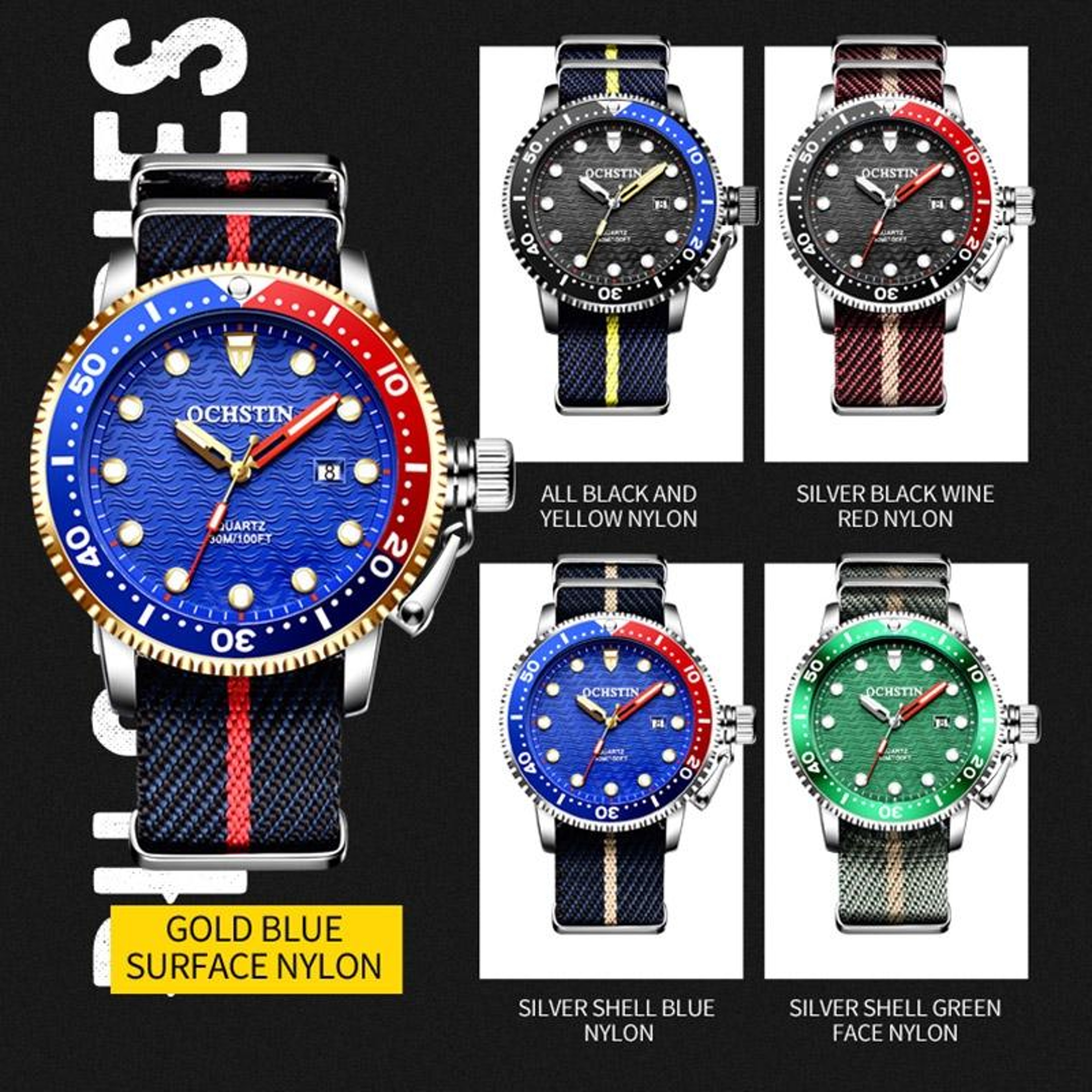 OCHSTIN 7003B Mens Quartz Watch Waterproof Luminous Multifunction Business Watch With Nylon Strap 1