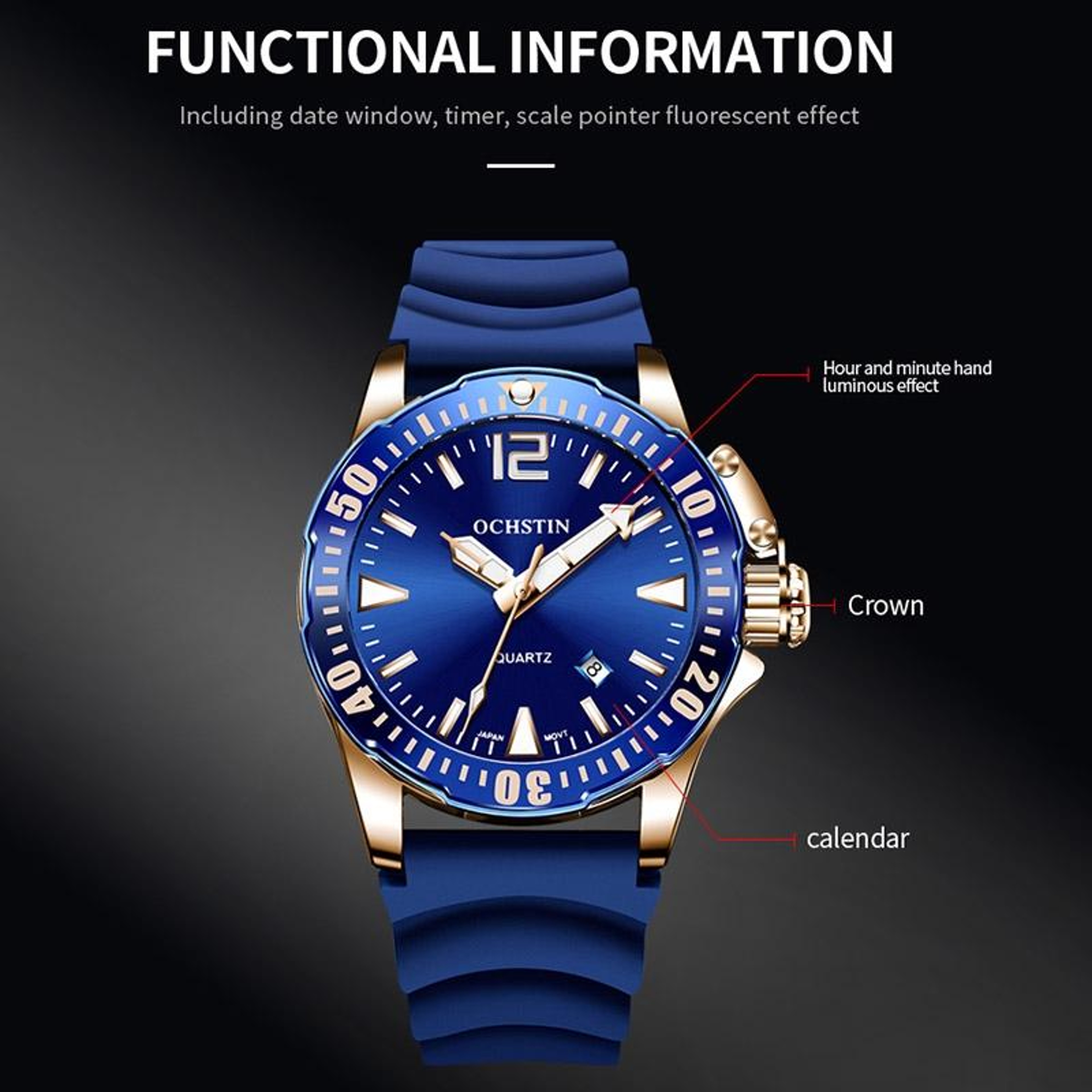 OCHSTIN 7002A Quartz Mens Watch Waterproof Luminous Watch With Silicone Strap 4