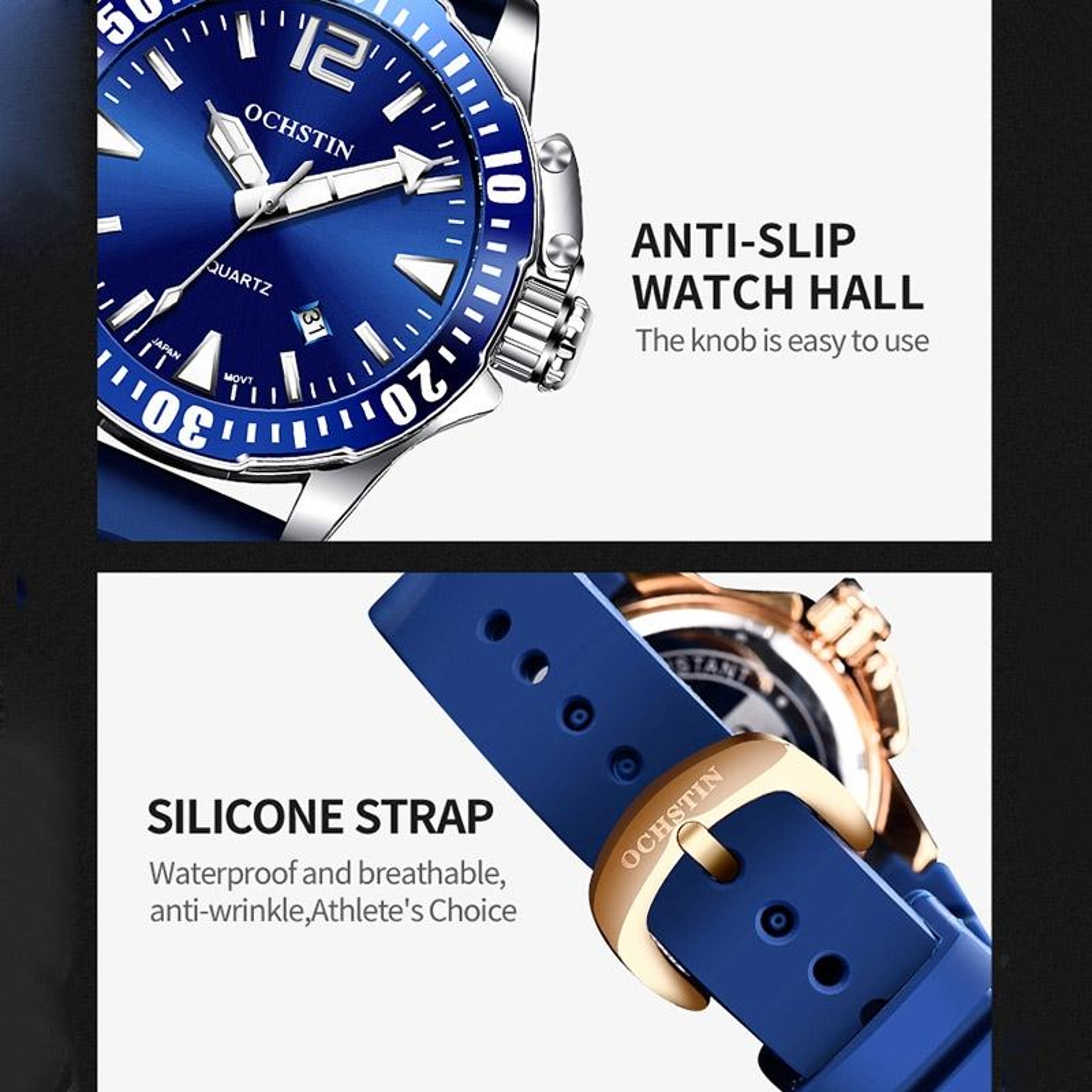 OCHSTIN 7002A Quartz Mens Watch Waterproof Luminous Watch With Silicone Strap 5