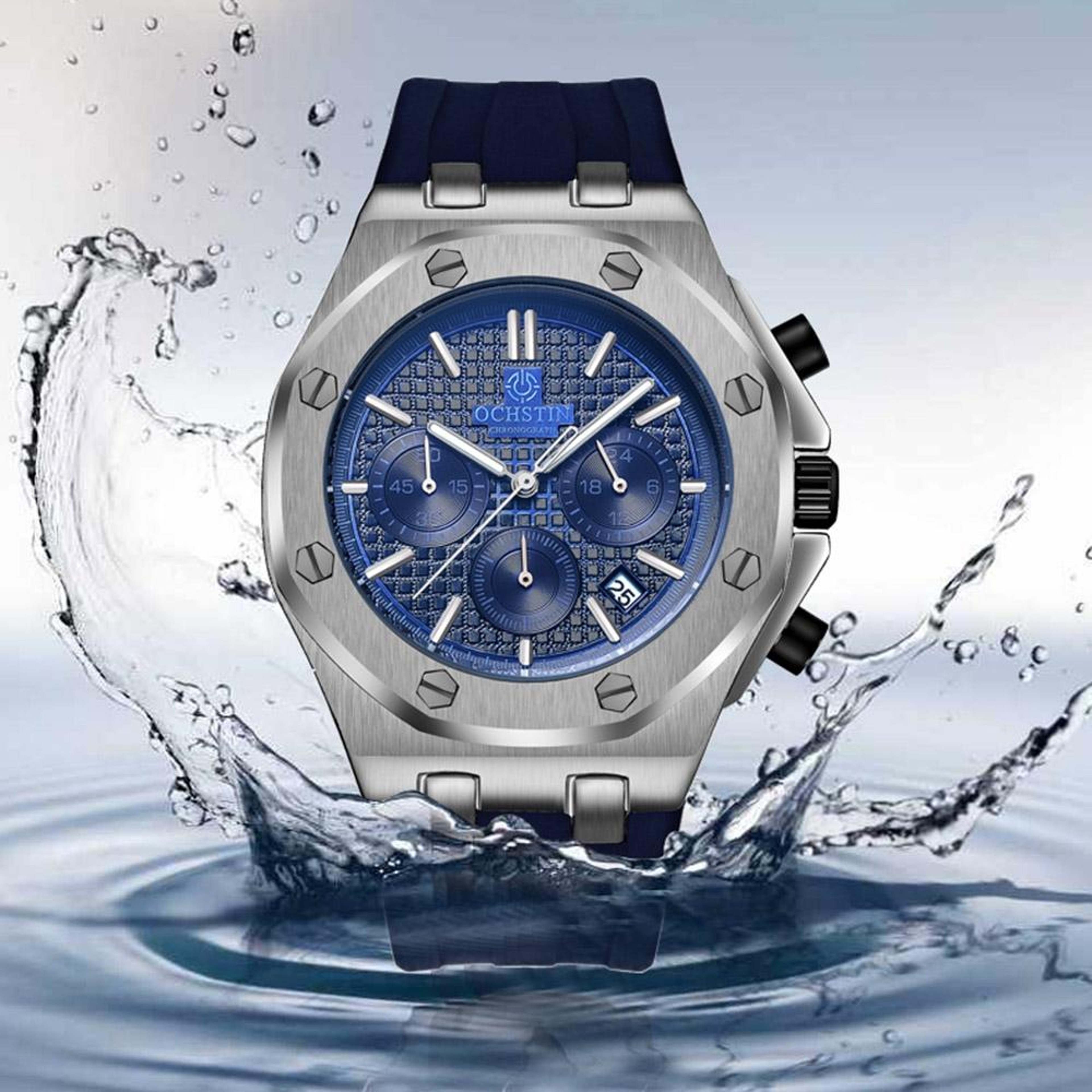 OCHSTIN 6100E Mens Quartz Watch Waterproof Multifunction Sports Business Watch With TPU Strap 6