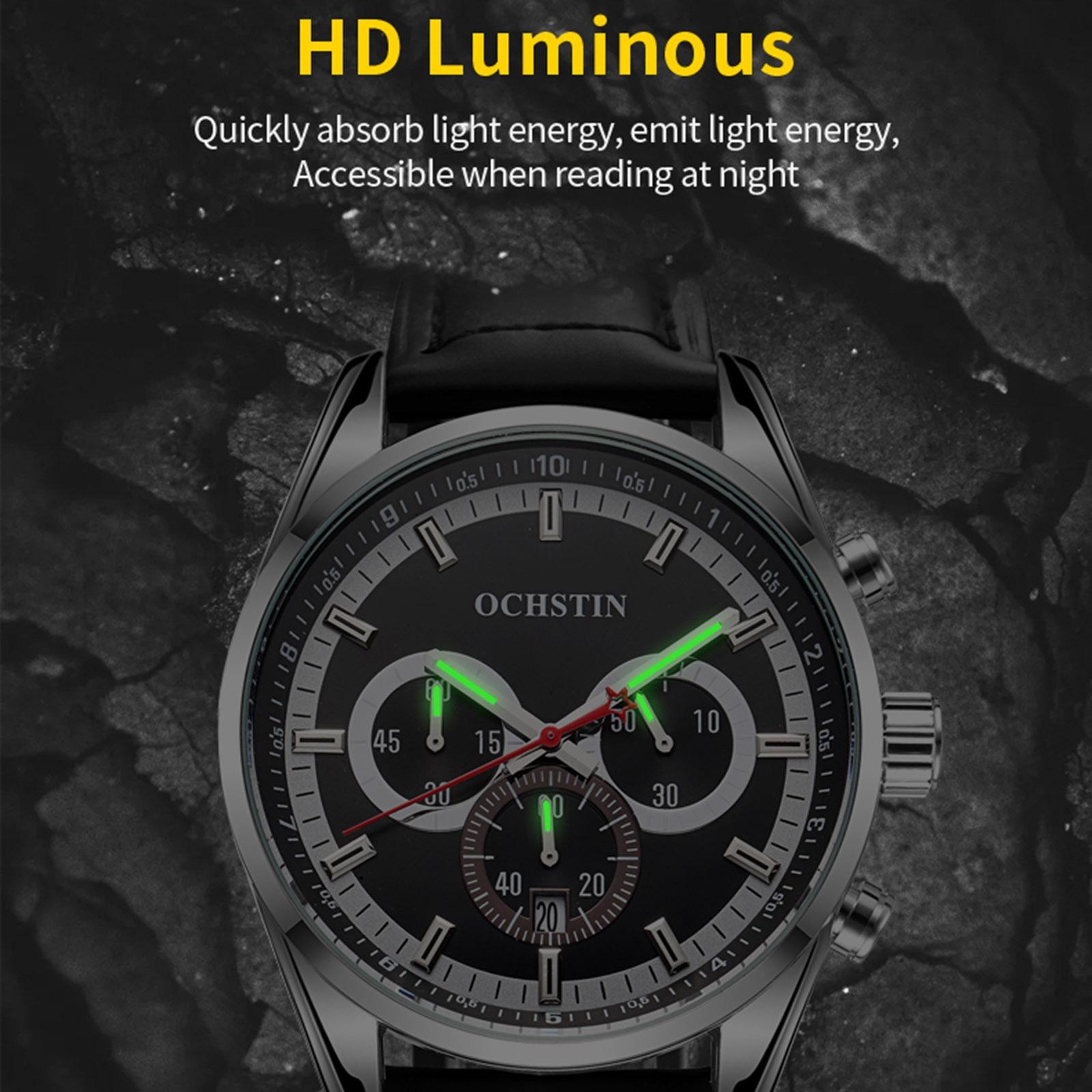 Ochstin 6046A Mens Leather Watch Business Quartz Watch Waterproof Analog Wristwatch 5