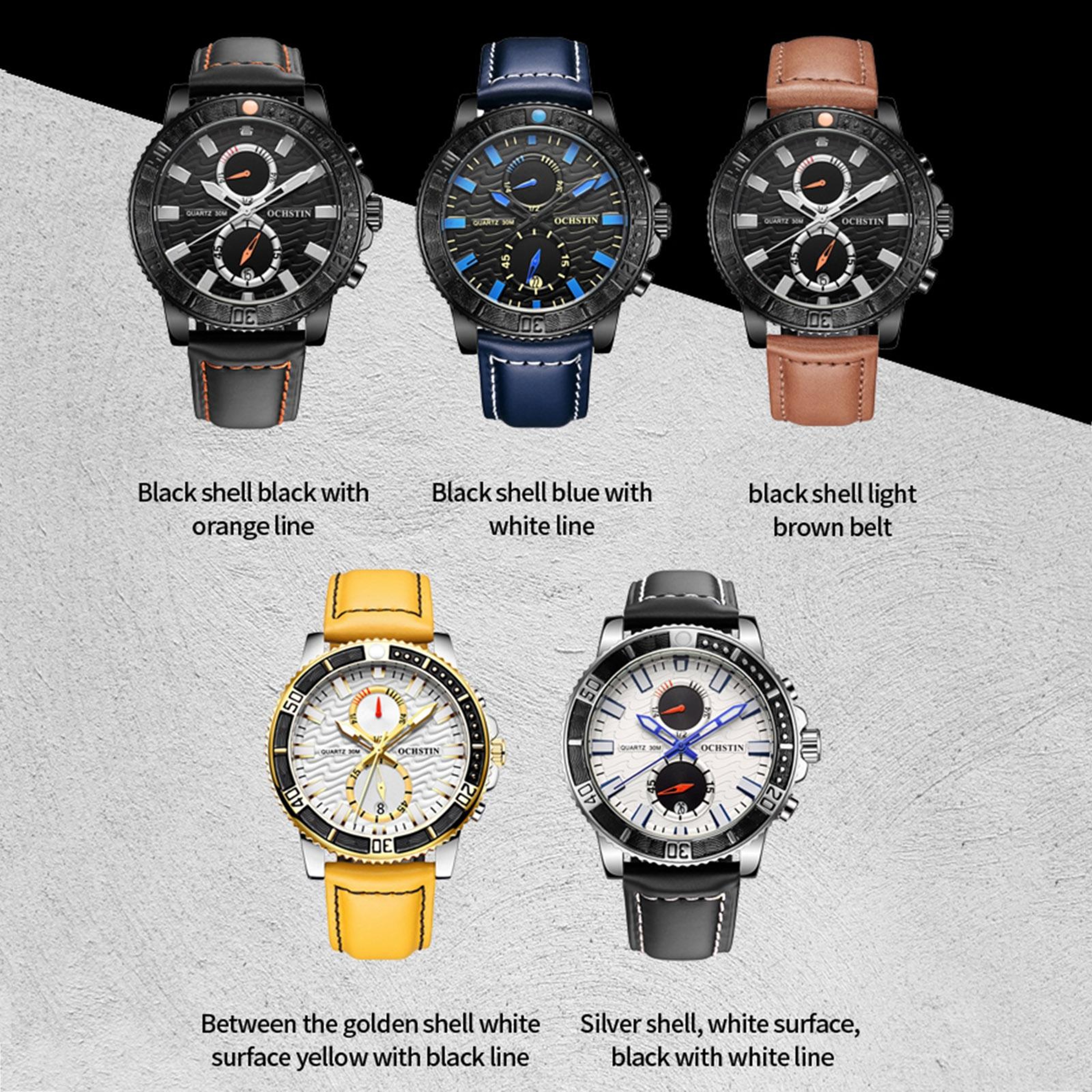Ochstin 6045A Mens Quartz Watch Genuine Leather Business Watch With Luminous Display 3