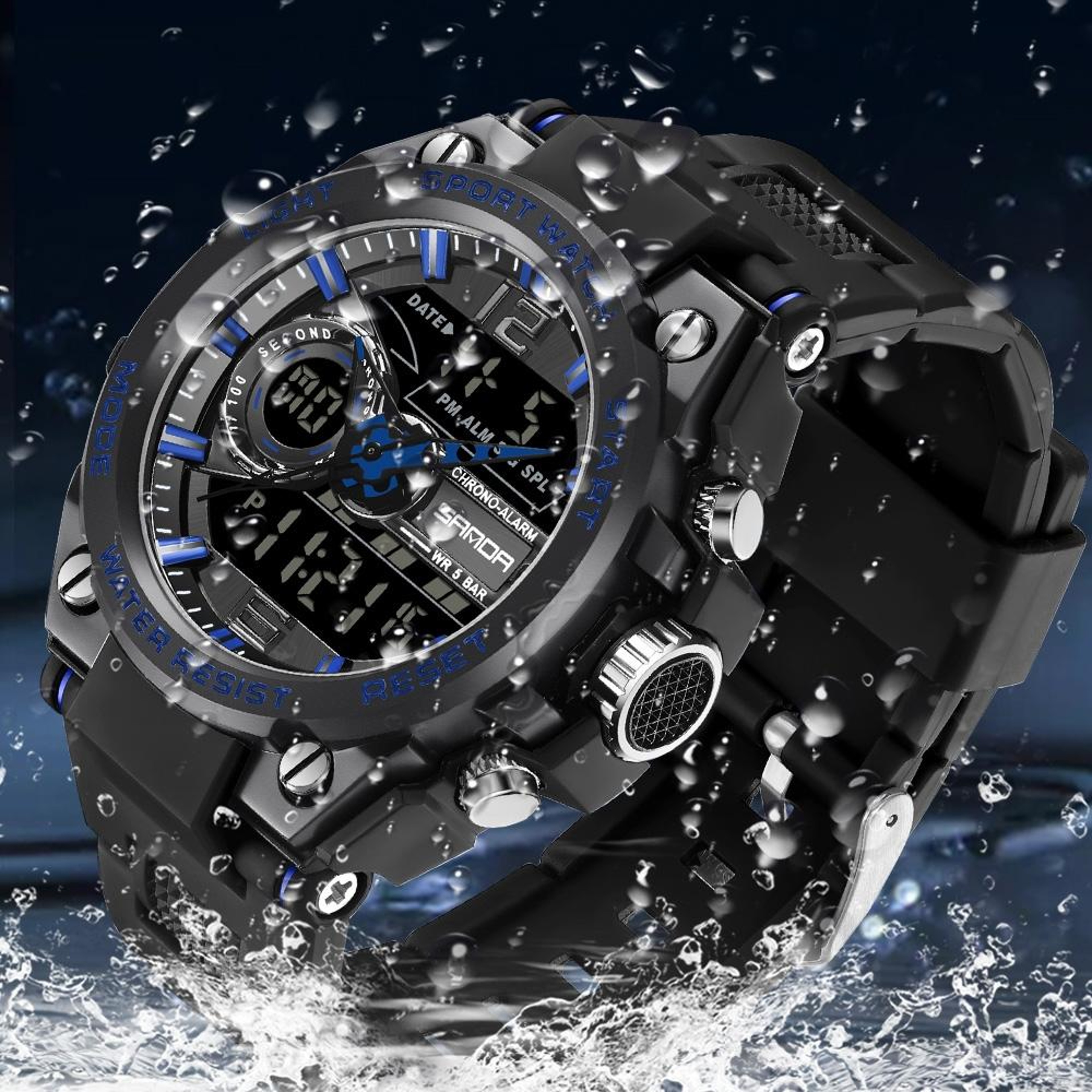 SANDA 6092 Waterproof Sports Watch Dual Time Luminous Analog Digital Military Watch 5