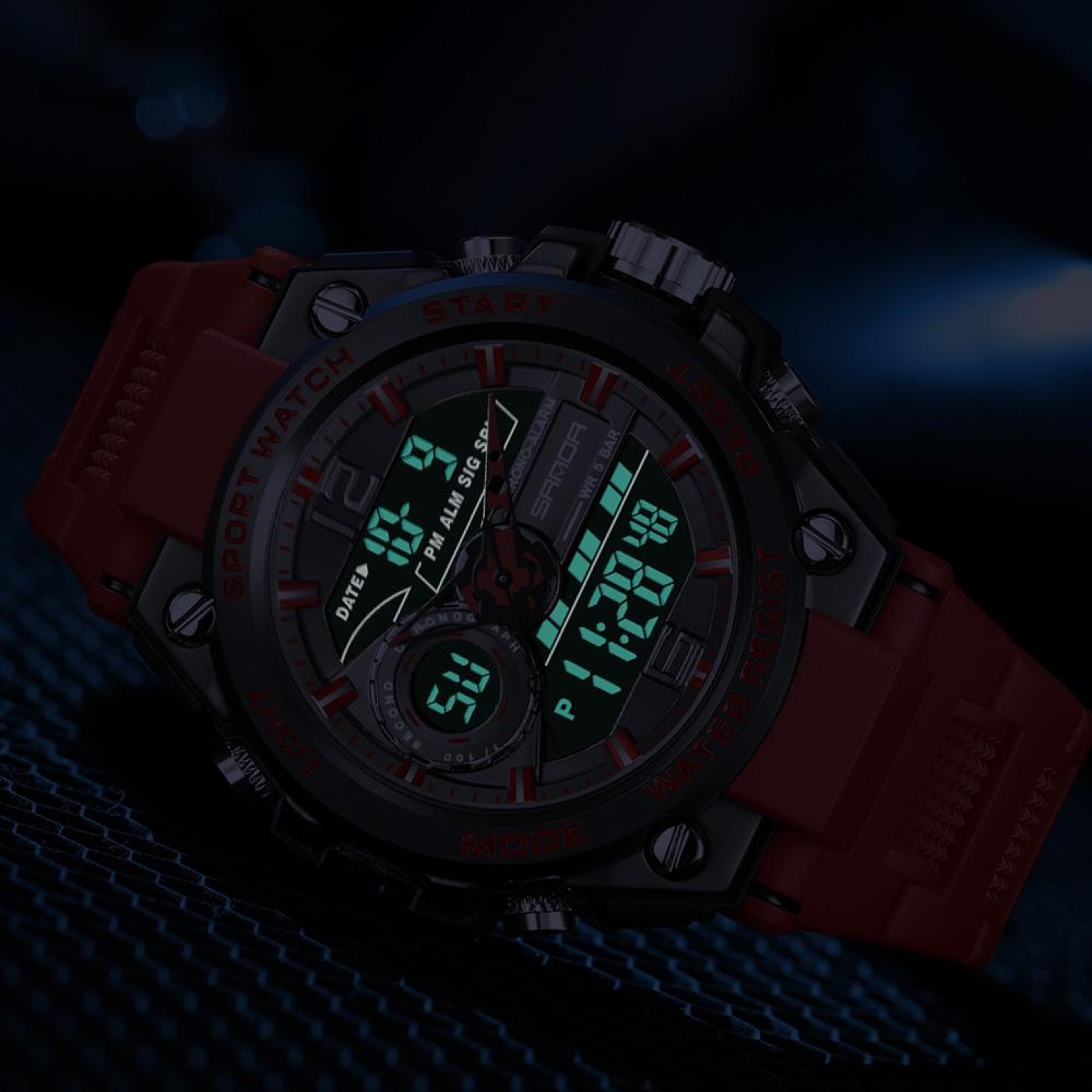 SANDA 6092 Waterproof Sports Watch Dual Time Luminous Analog Digital Military Watch 6