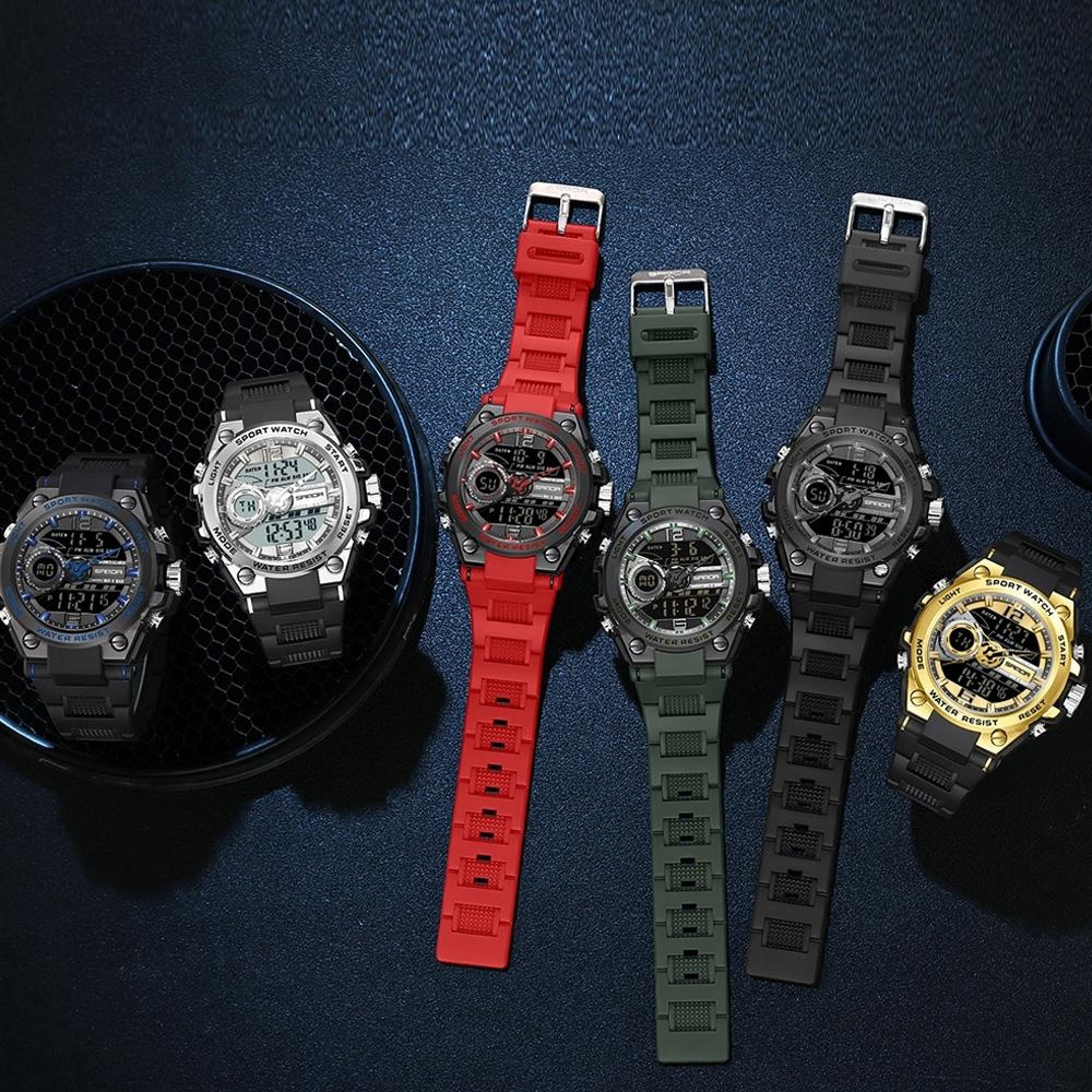 SANDA 6092 Waterproof Sports Watch Dual Time Luminous Analog Digital Military Watch 8