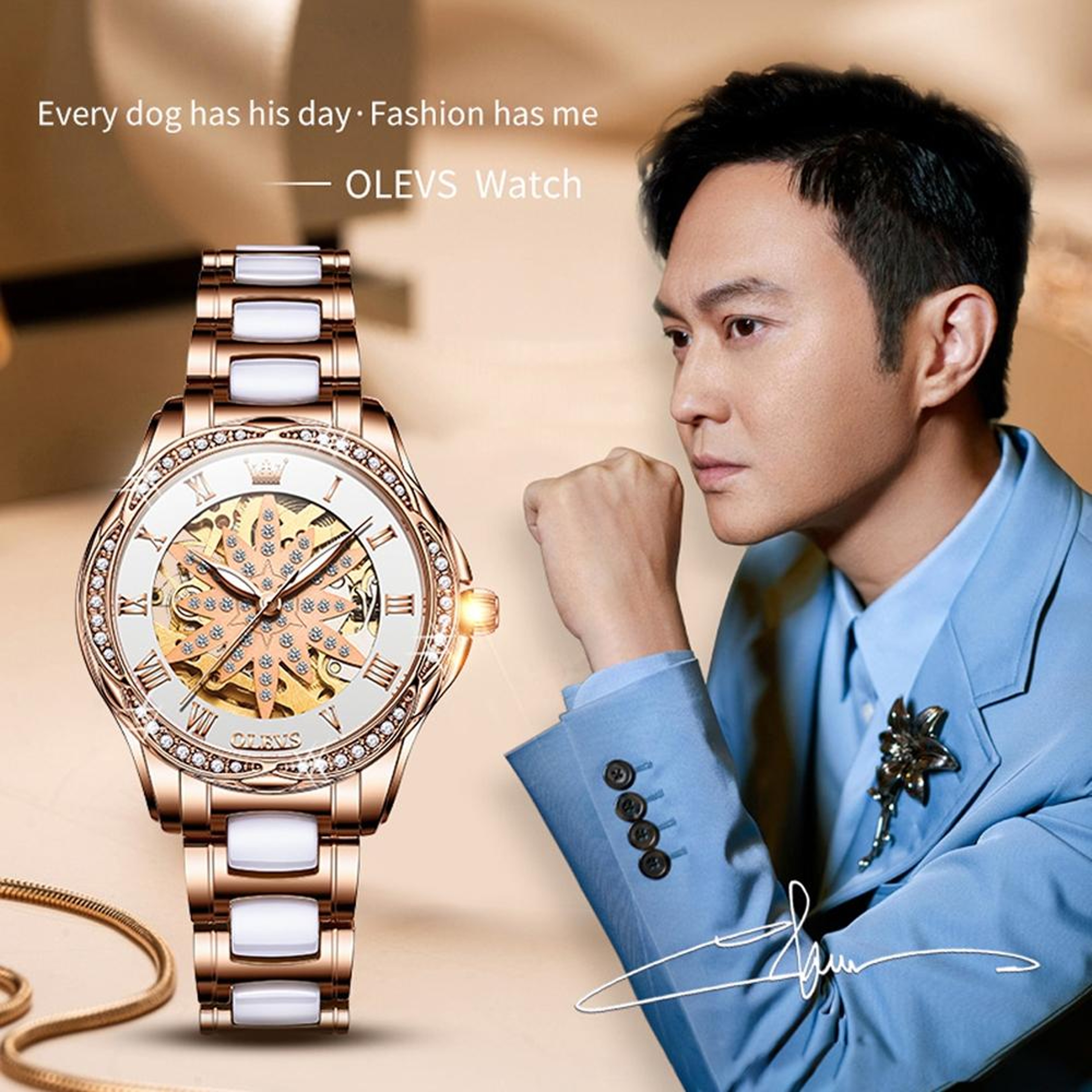 OLEVS 6681 Womens Skeleton Watch Waterproof Quartz Leather Watch With Hollow Dial 1