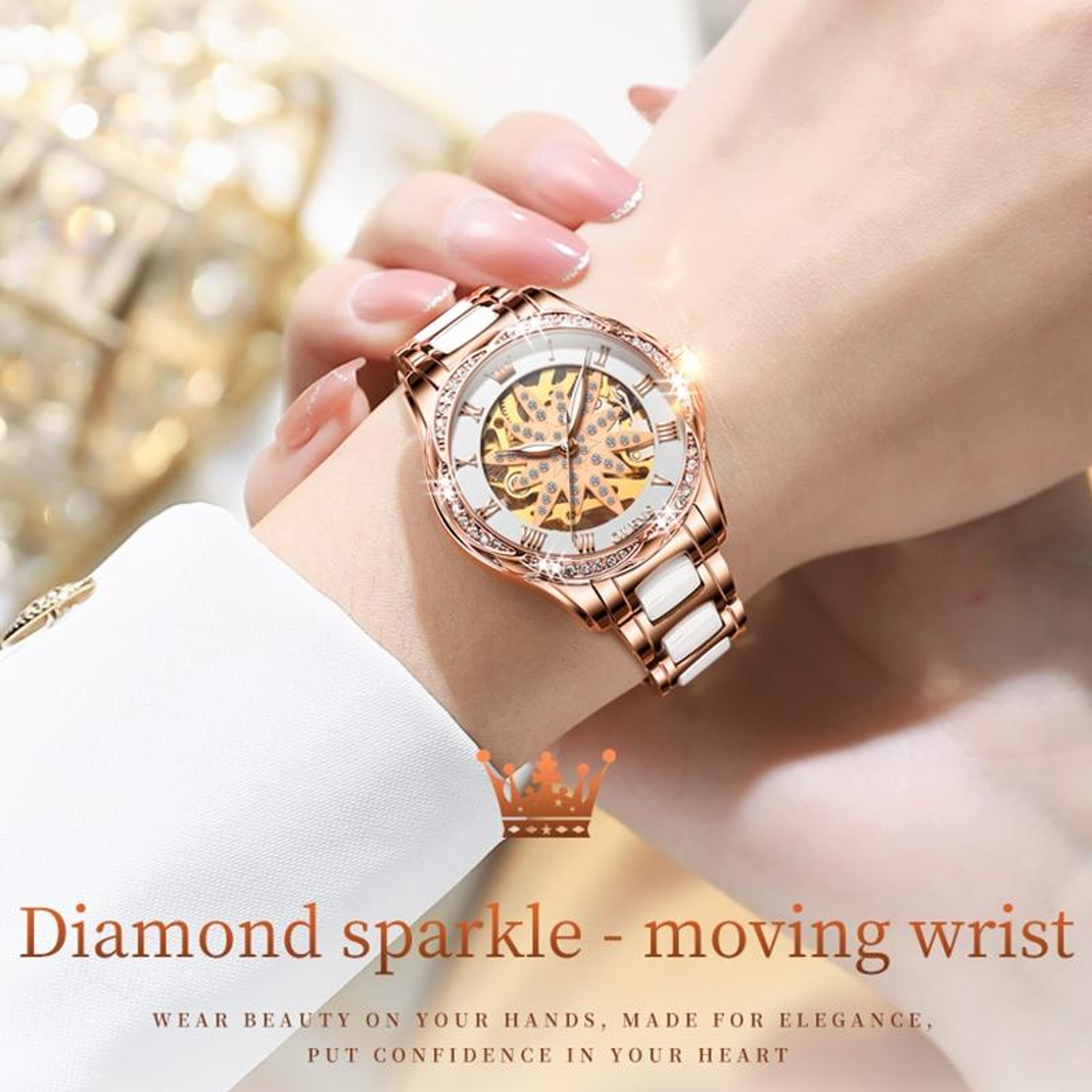 OLEVS 6681 Womens Skeleton Watch Waterproof Quartz Leather Watch With Hollow Dial 3