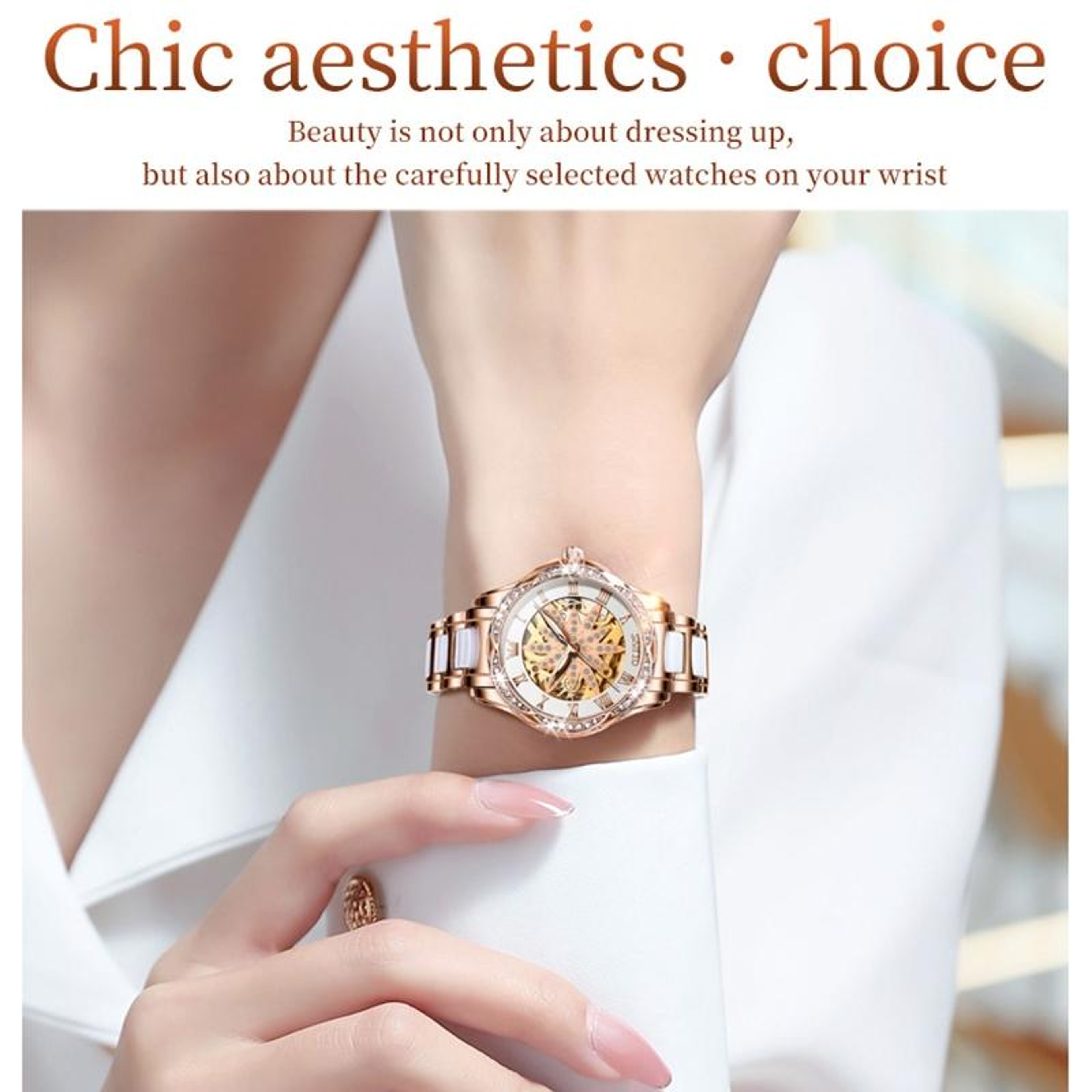 OLEVS 6681 Womens Skeleton Watch Waterproof Quartz Leather Watch With Hollow Dial 4