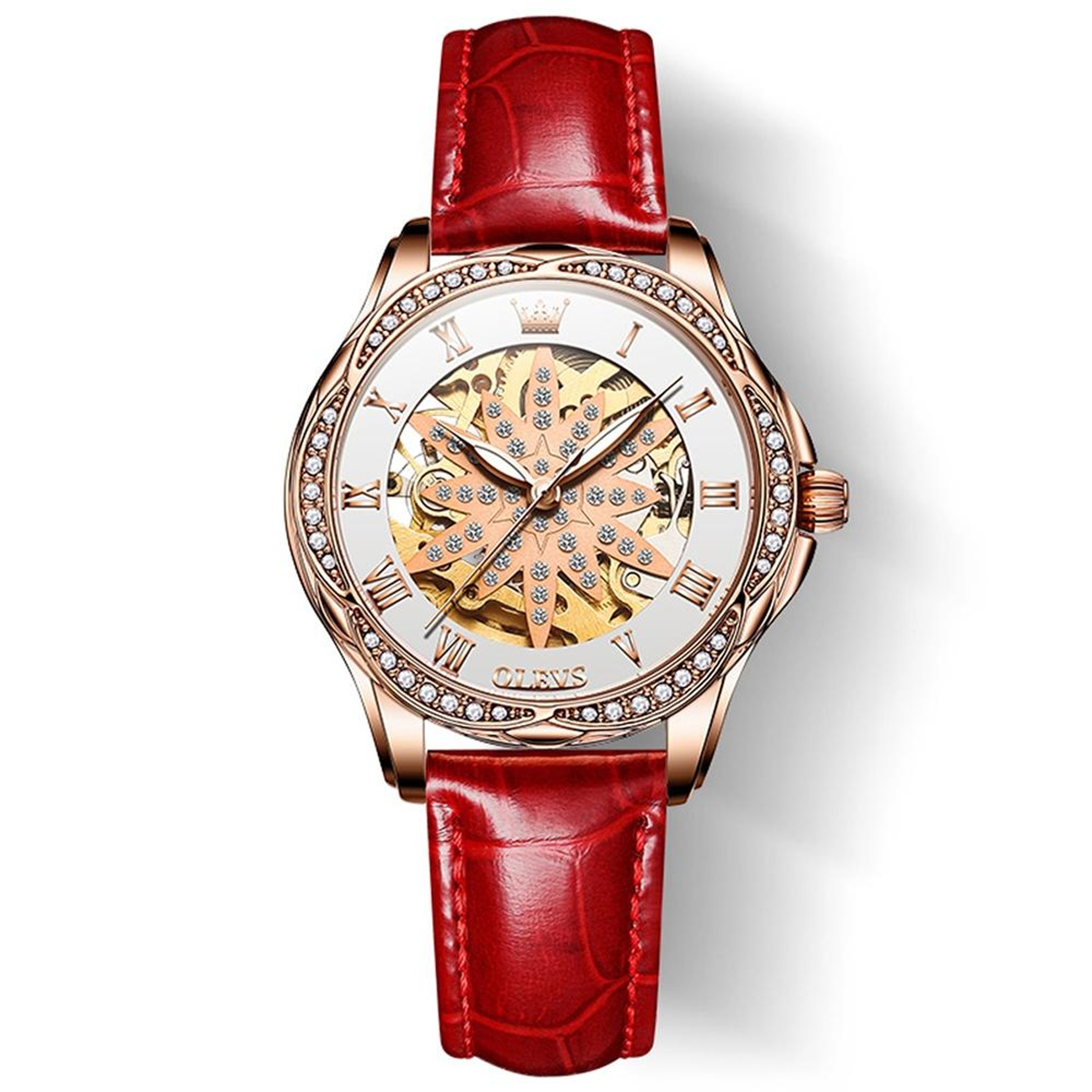 OLEVS 6681 Womens Skeleton Watch Waterproof Quartz Leather Watch With Hollow Dial 7