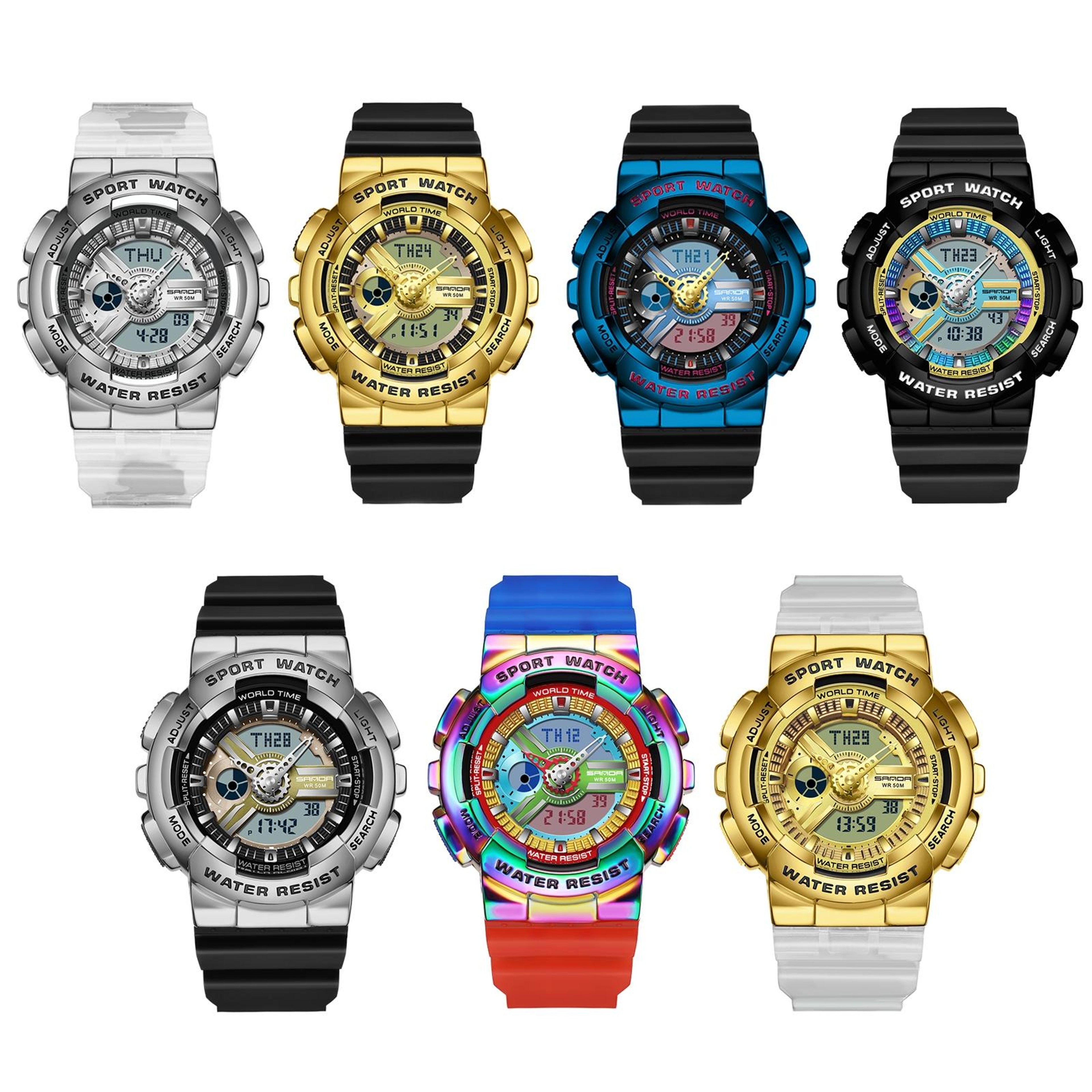 SANDA 3137 Digital Sports Watch Waterproof Dual Display Luminous TPU Strap Watch 1