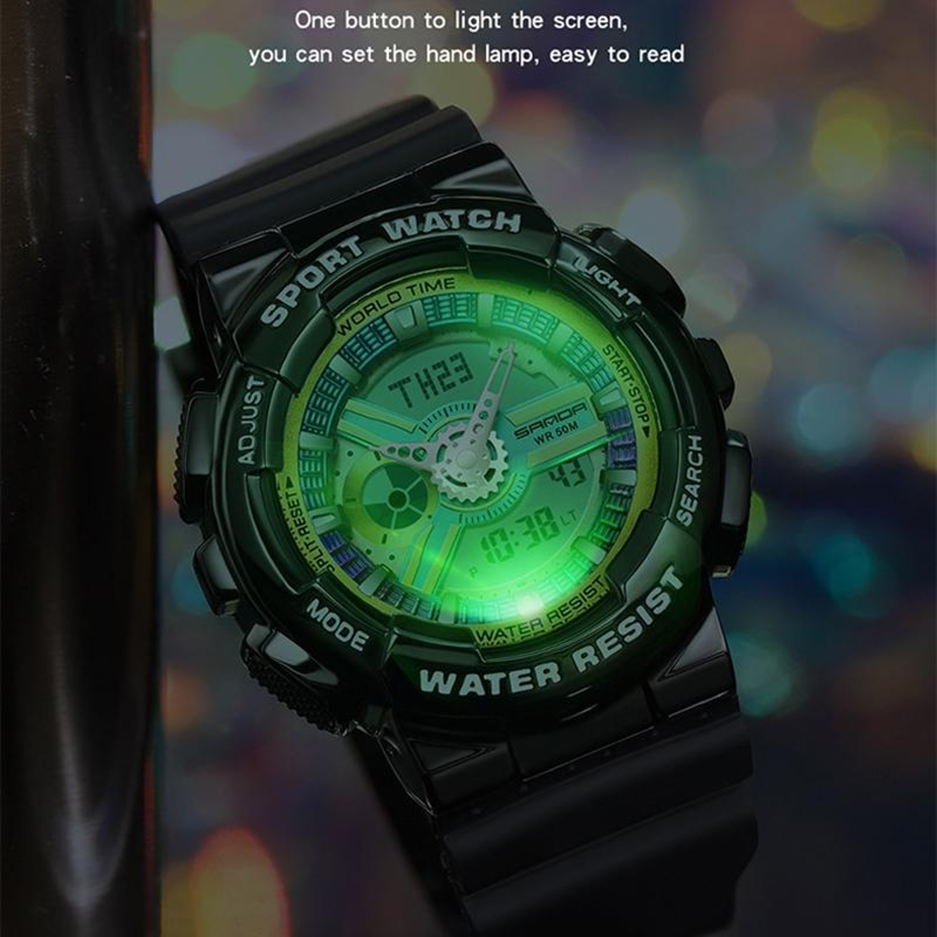 SANDA 3137 Digital Sports Watch Waterproof Dual Display Luminous TPU Strap Watch 7