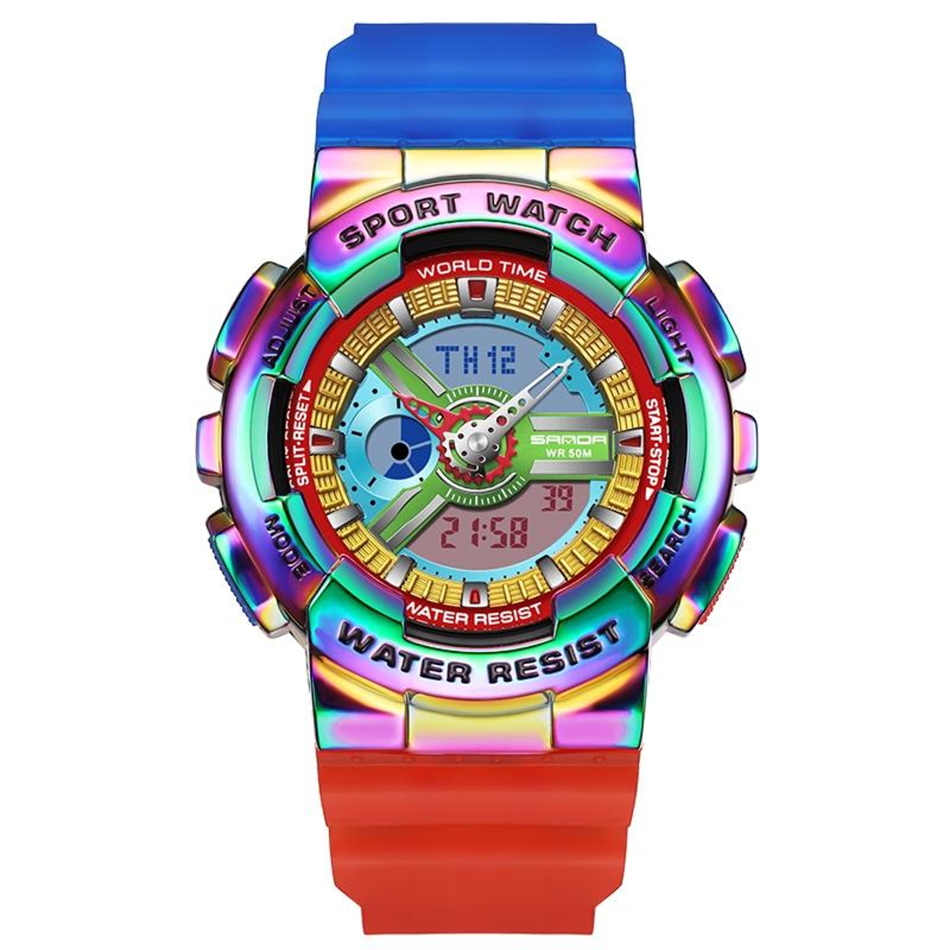 SANDA 3137 Digital Sports Watch Waterproof Dual Display Luminous TPU Strap Watch 8