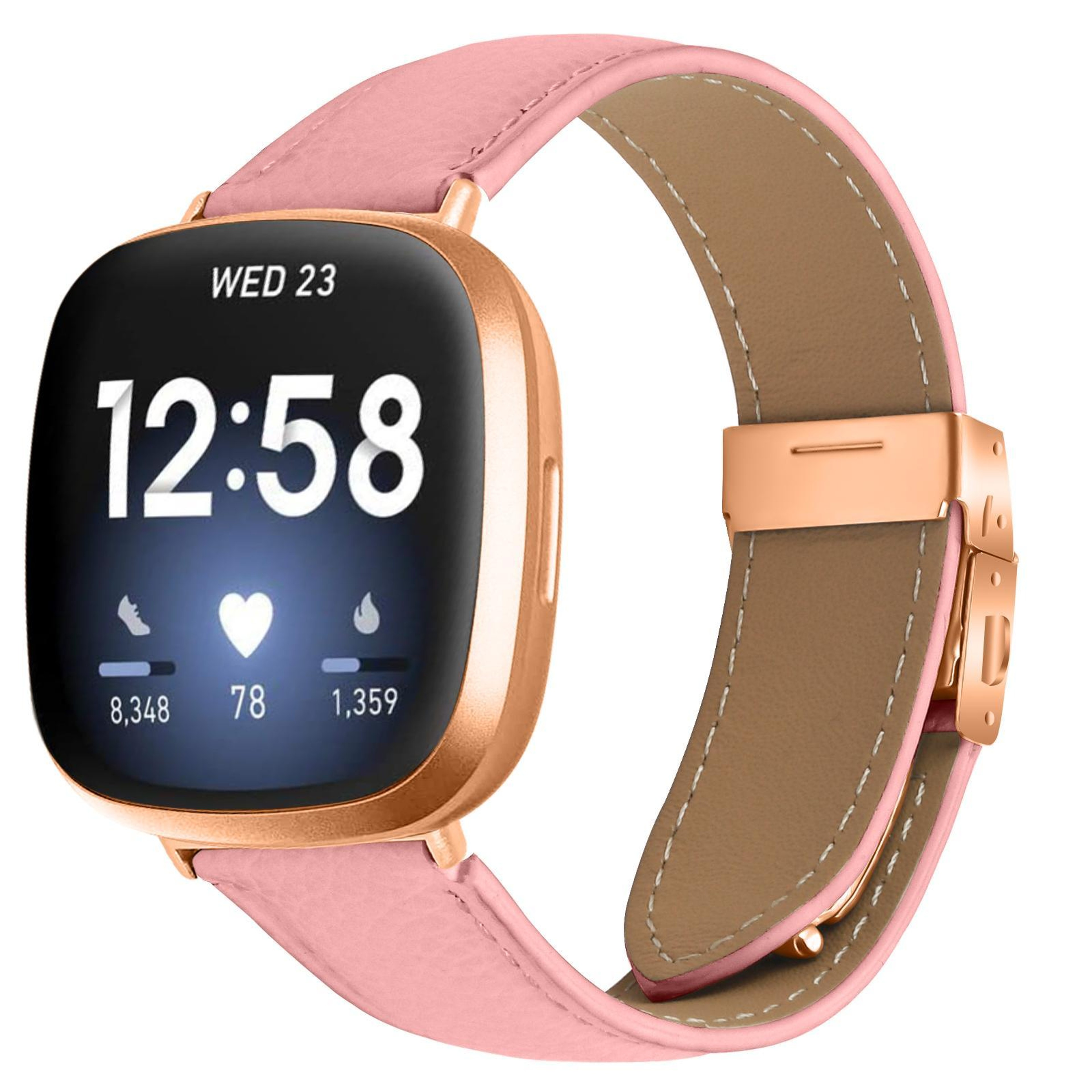 Fitbit Versa 3 4 Leather Watch Band With Rose Gold Buckle Lychee Texture Replacement Strap 3