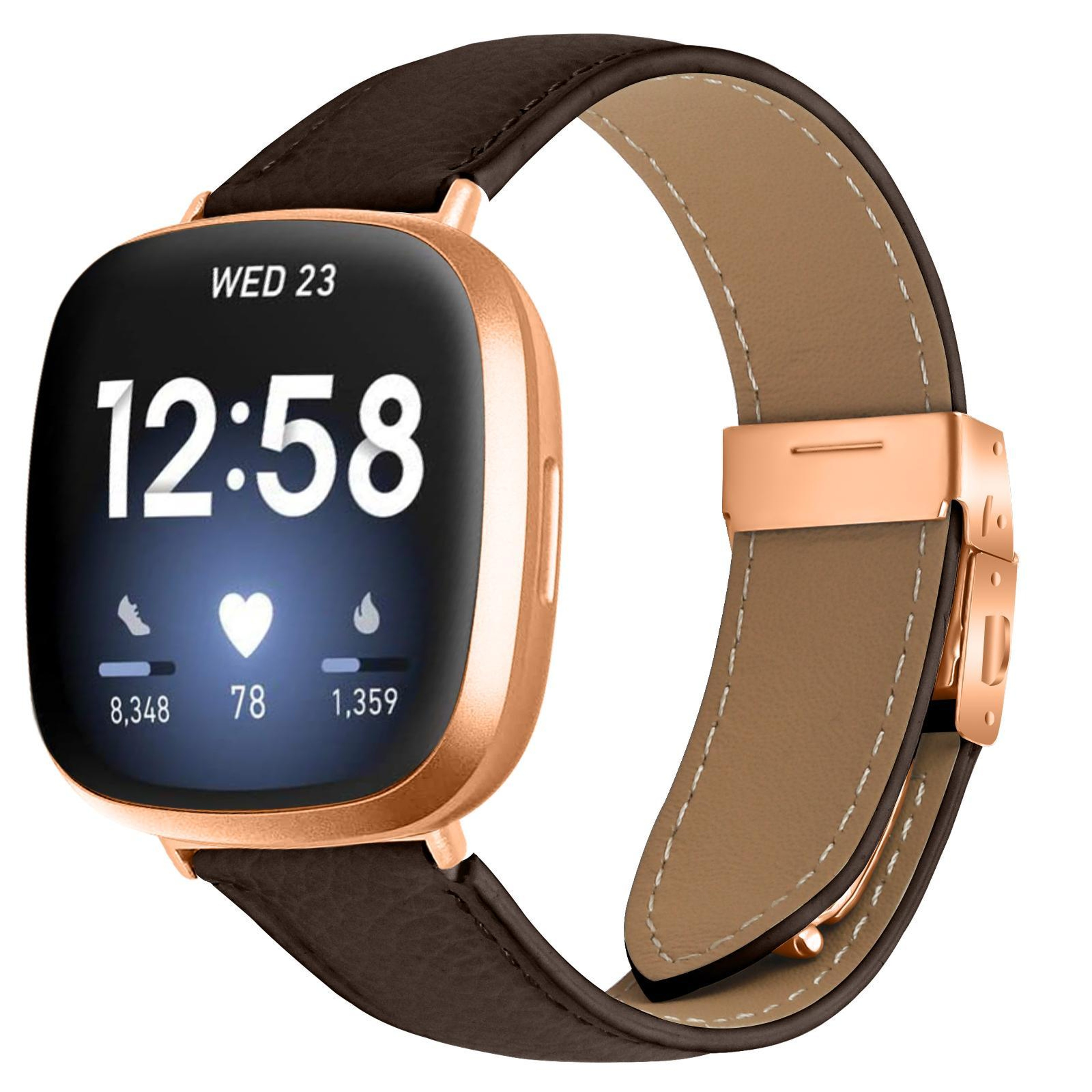 Fitbit Versa 3 4 Leather Watch Band With Rose Gold Buckle Lychee Texture Replacement Strap 10