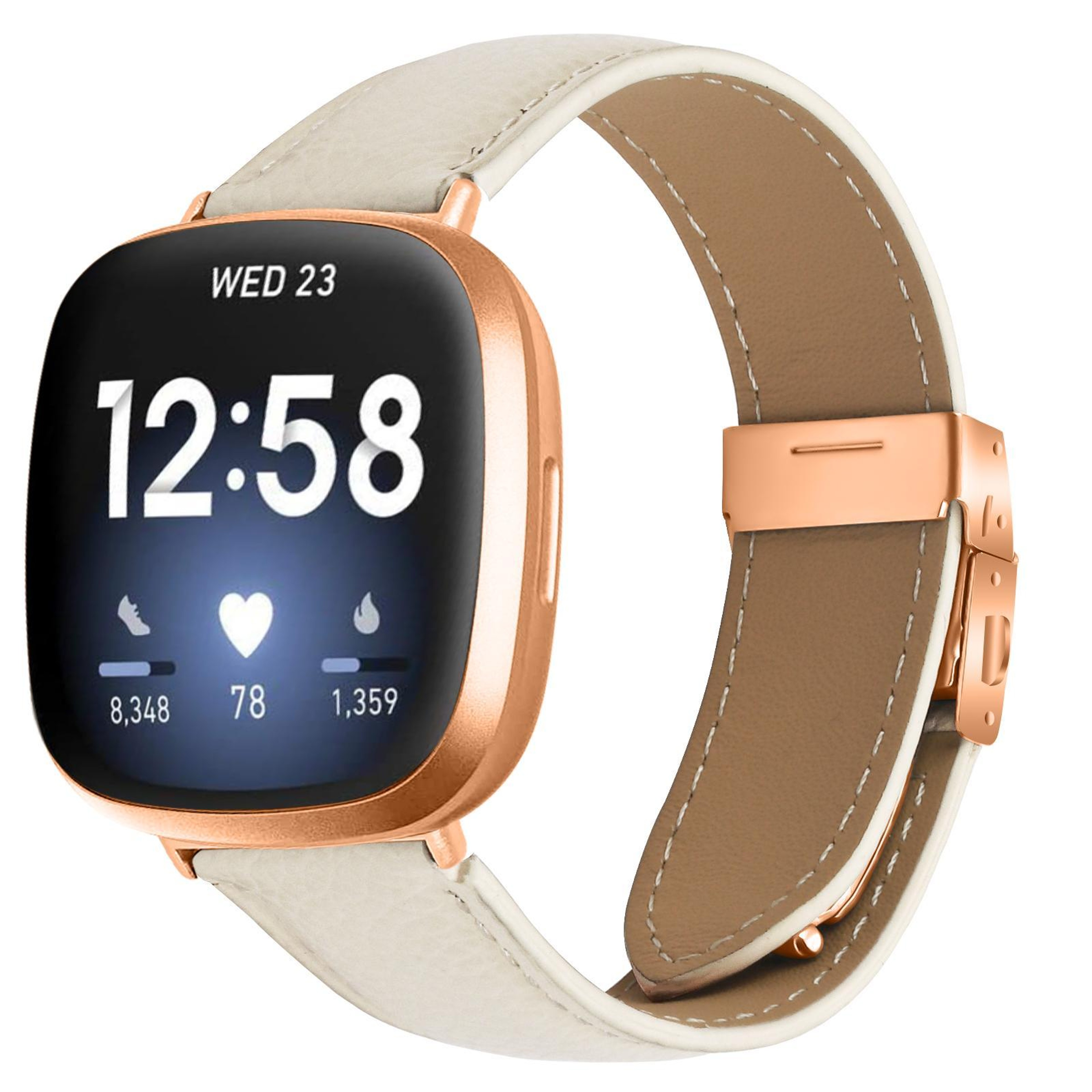 Fitbit Versa 3 4 Leather Watch Band With Rose Gold Buckle Lychee Texture Replacement Strap 13