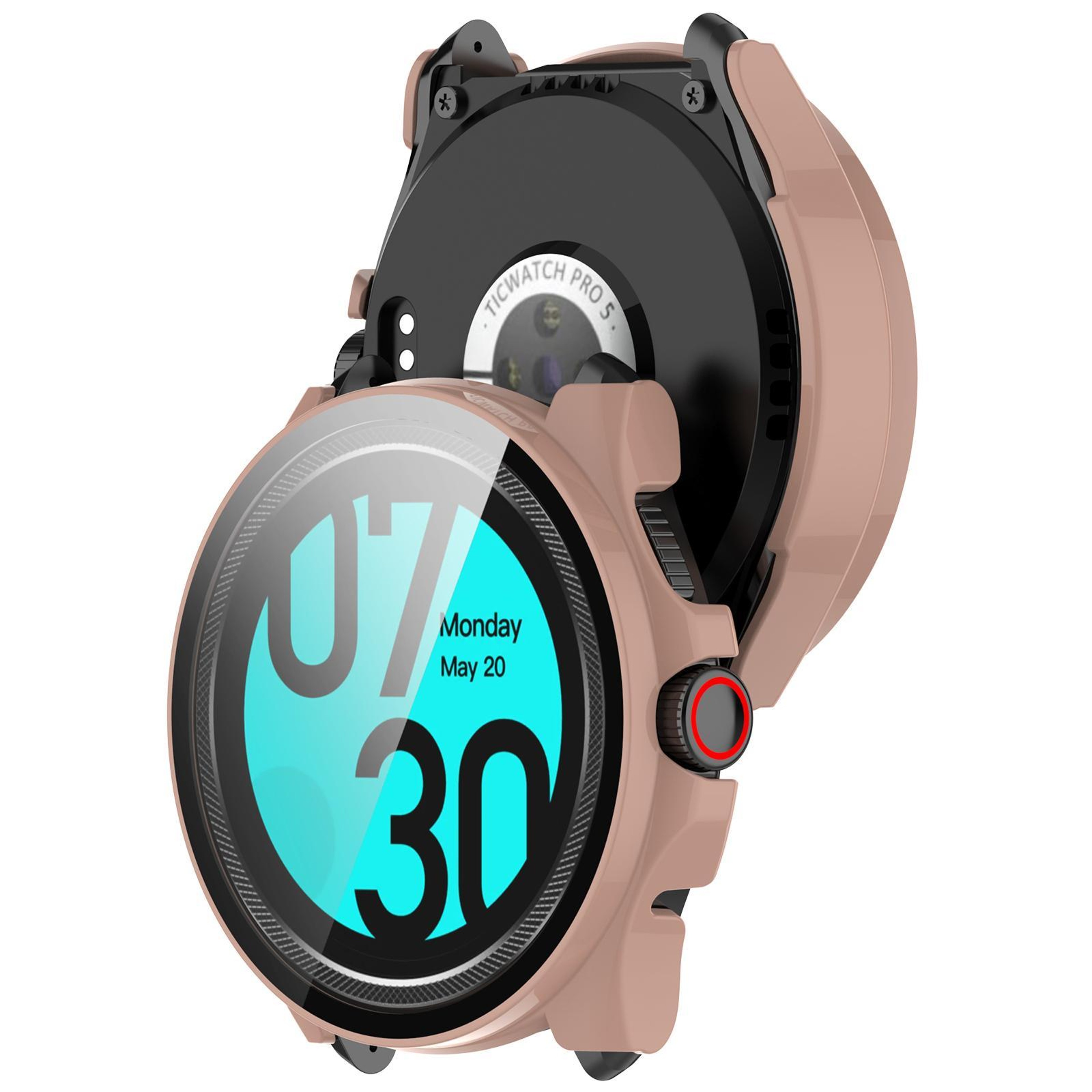 TicWatch Pro 5 Enduro Protective Case With Tempered Glass Screen Protector PC Full Coverage Cover 3
