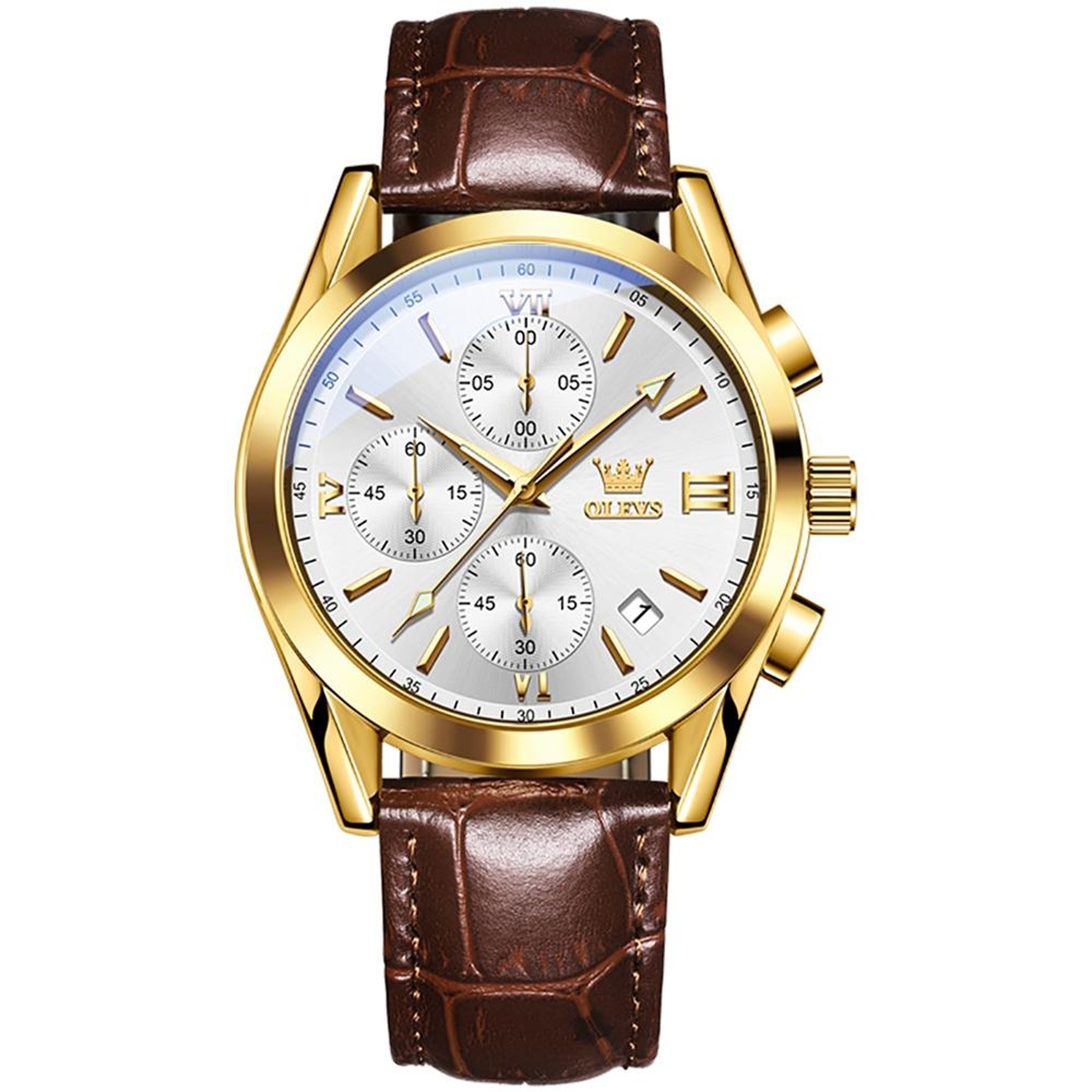 OLEVS 2872 Mens Chronograph Watch Waterproof Quartz Watch With Genuine Leather Strap 9