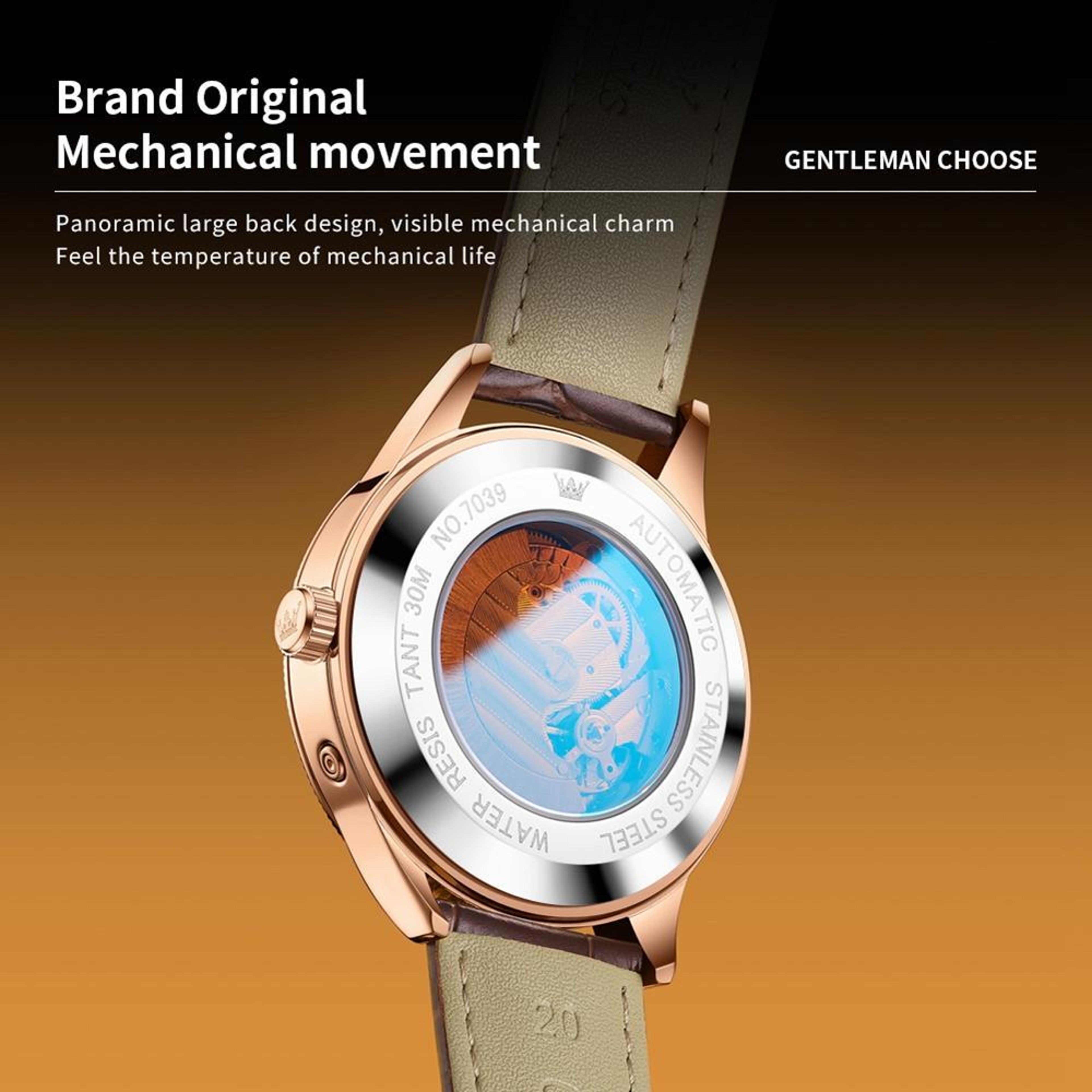 OLEVS 7039 Automatic Mechanical Watch For Men Moon Phase Leather Watch Luminous Waterproof Wristwat 5
