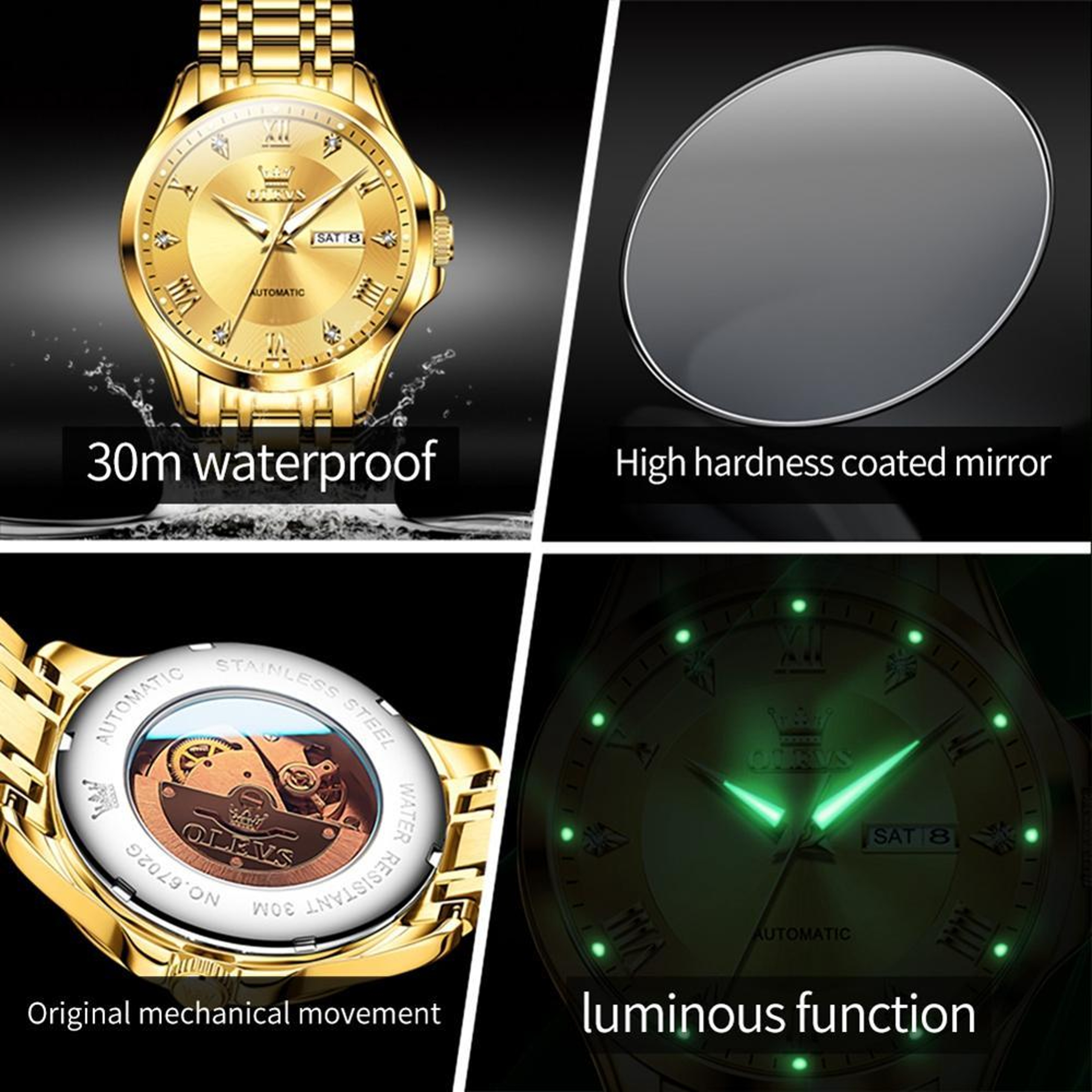 OLEVS 6702 Automatic Mechanical Watch For Men Waterproof Stainless Steel Watch With Dual Calendar 6