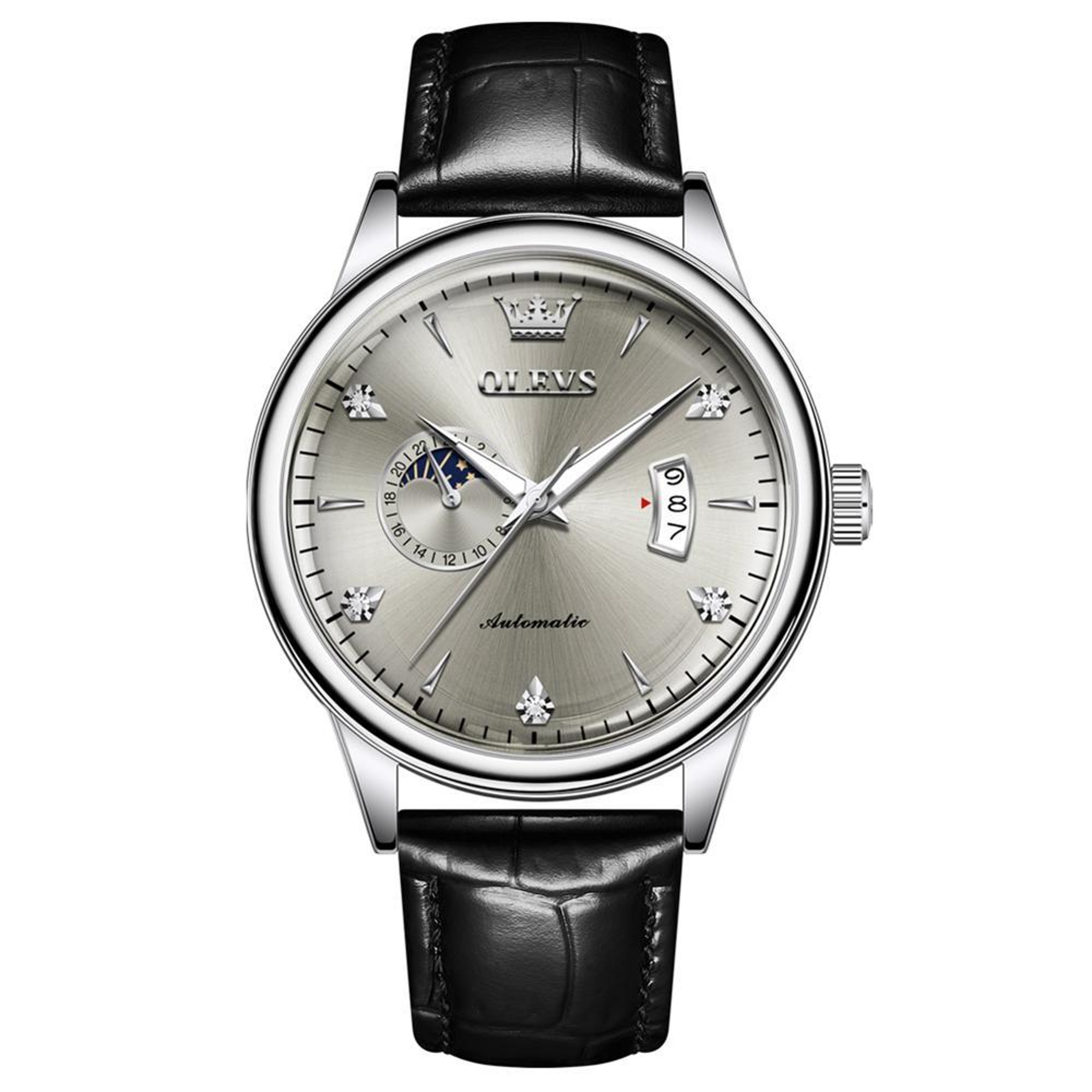 OLEVS 7040 Automatic Mechanical Watch For Men Sun Moon Star Leather Watch Luminous Waterproof 8