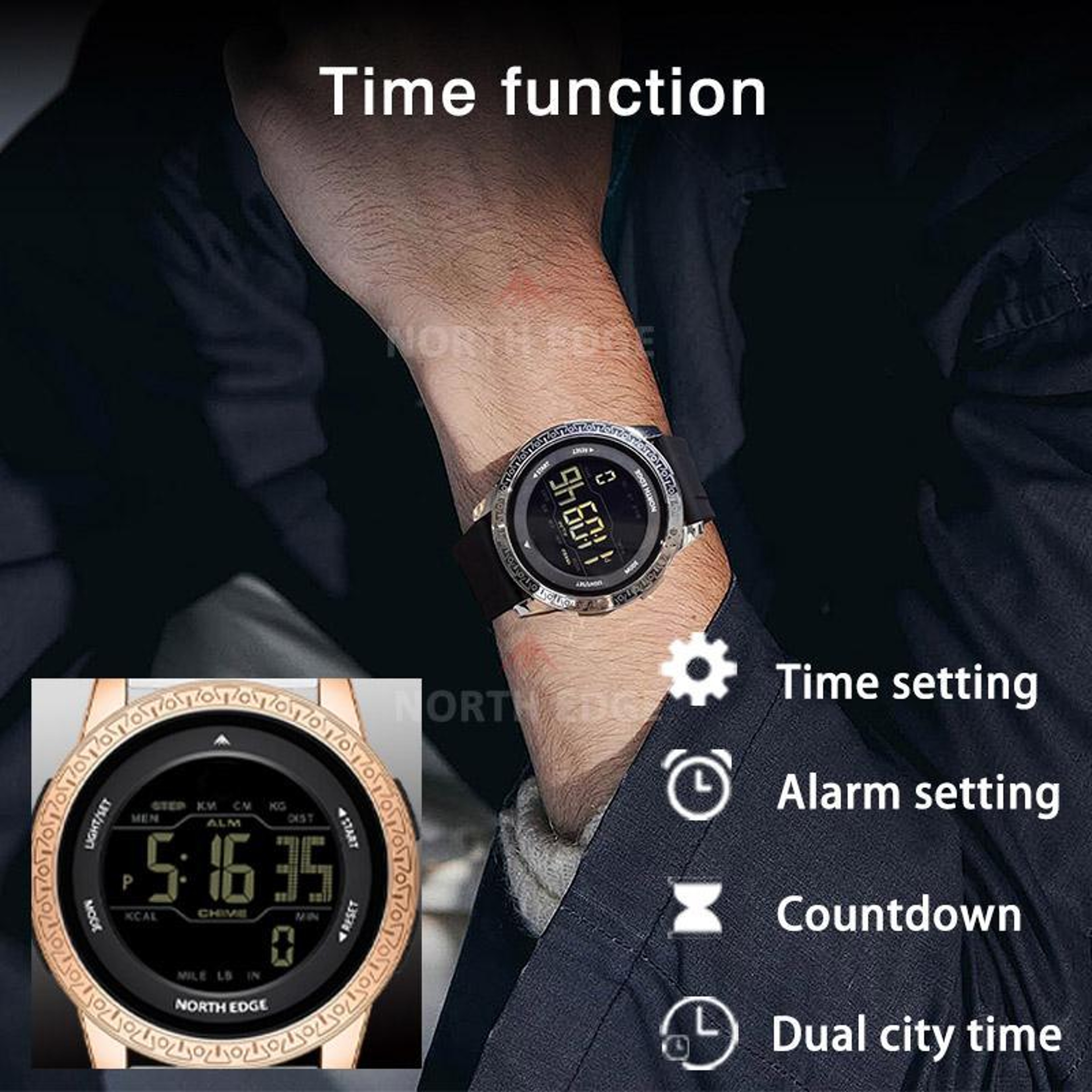 NORTH EDGE APOLLO Outdoor Sports Watch 50M Waterproof Watch With Silicone Strap Pedometer 6
