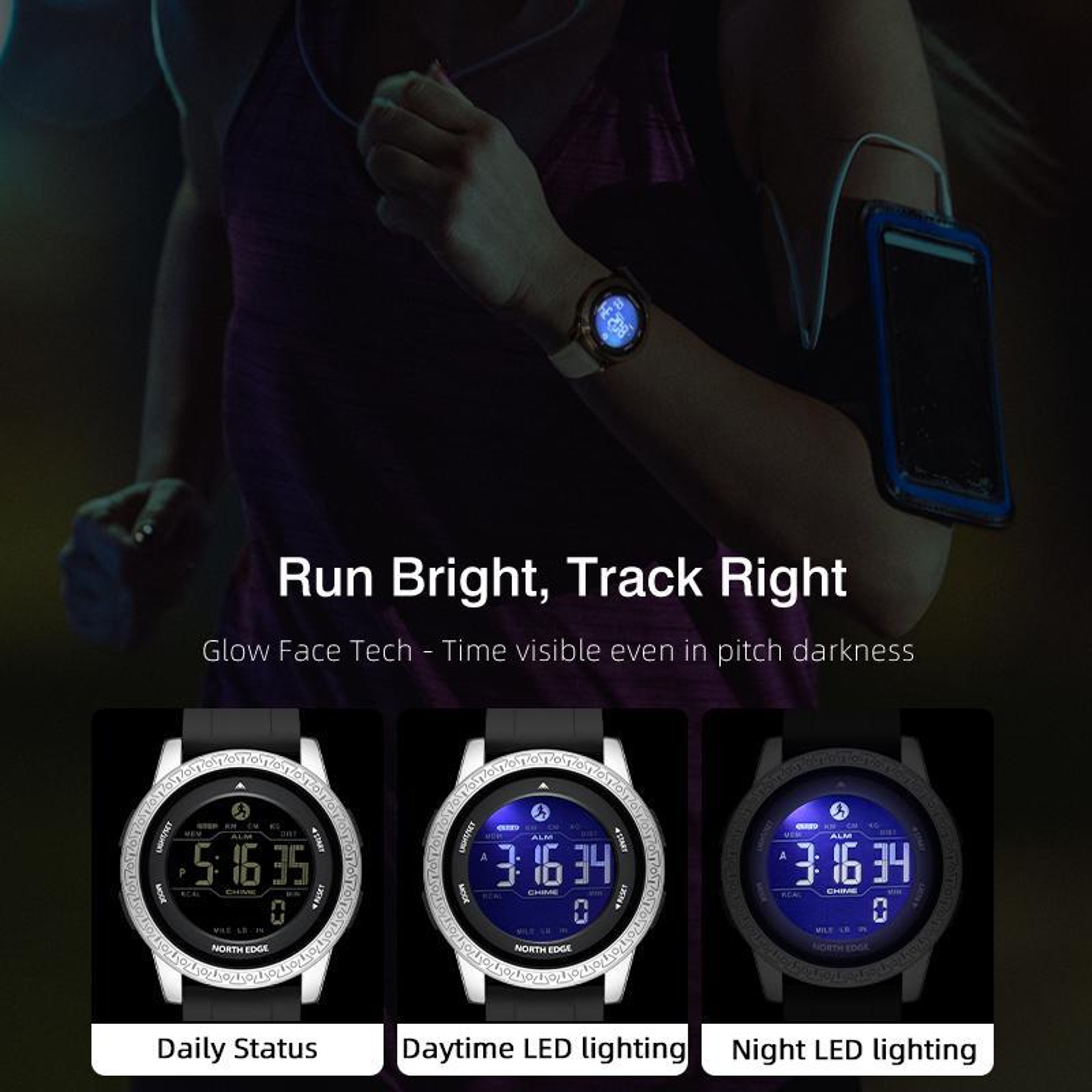 NORTH EDGE APOLLO Outdoor Sports Watch 50M Waterproof Watch With Silicone Strap Pedometer 8