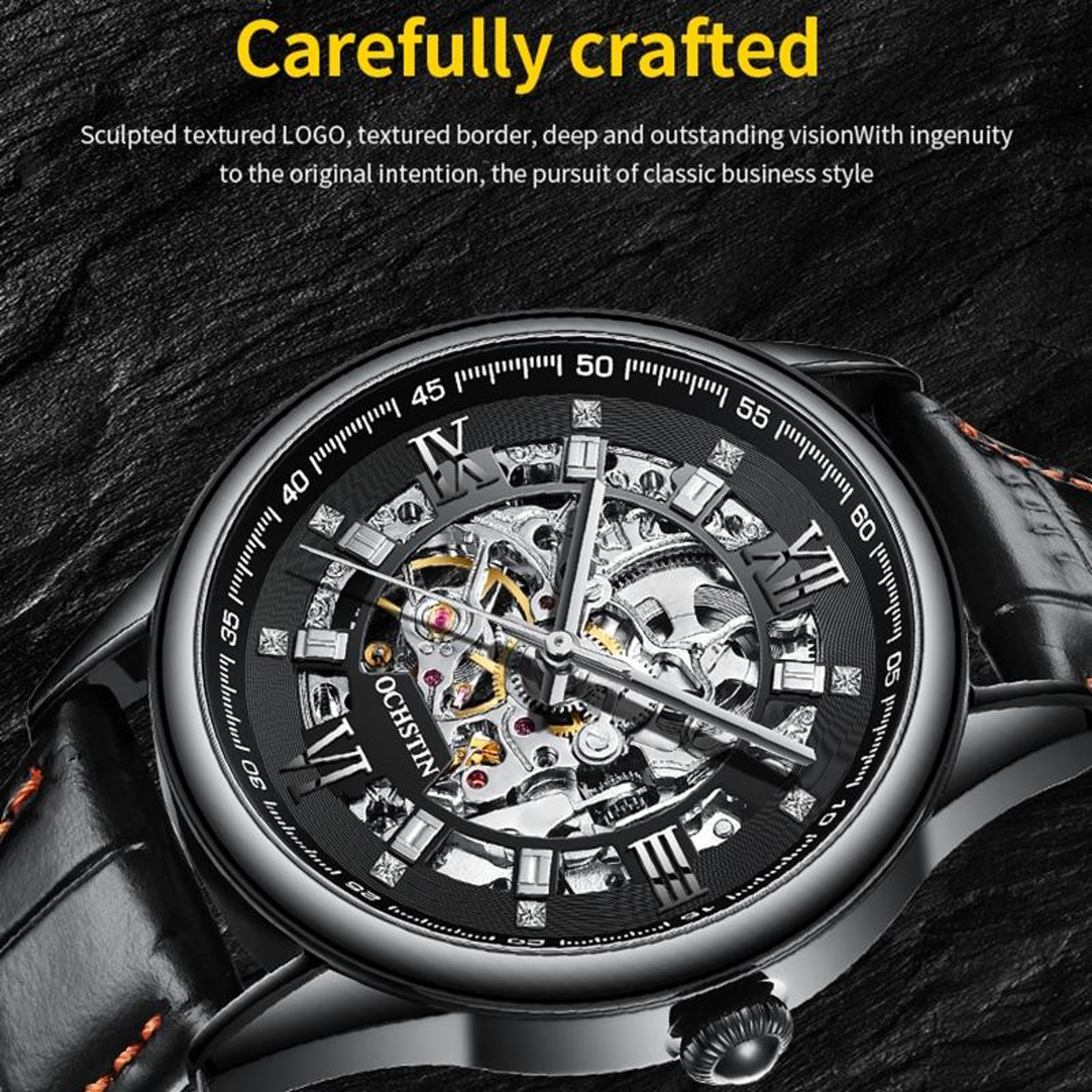 OCHSTIN 6020D Mechanical Watch Genuine Leather Mens Skeleton Watch 2