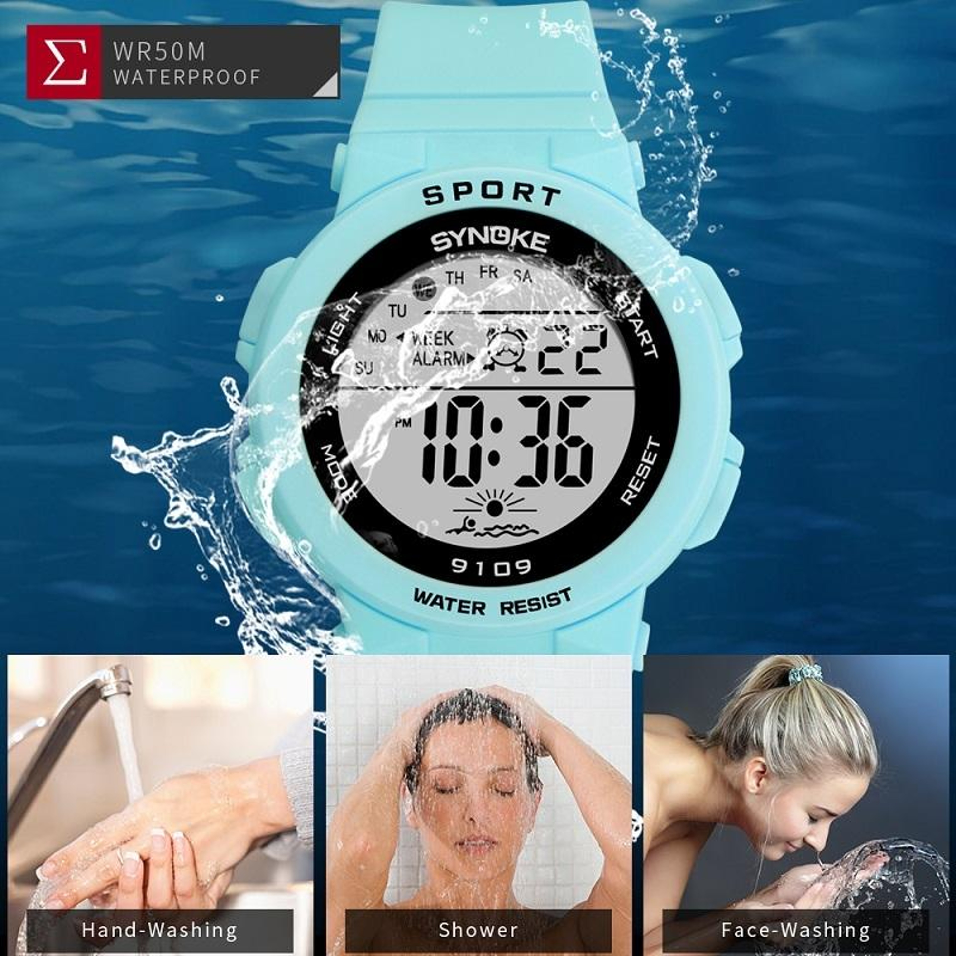 SYNOKE 9109 Digital Sports Watch 50M Waterproof Multifunction LED Student Watch 5