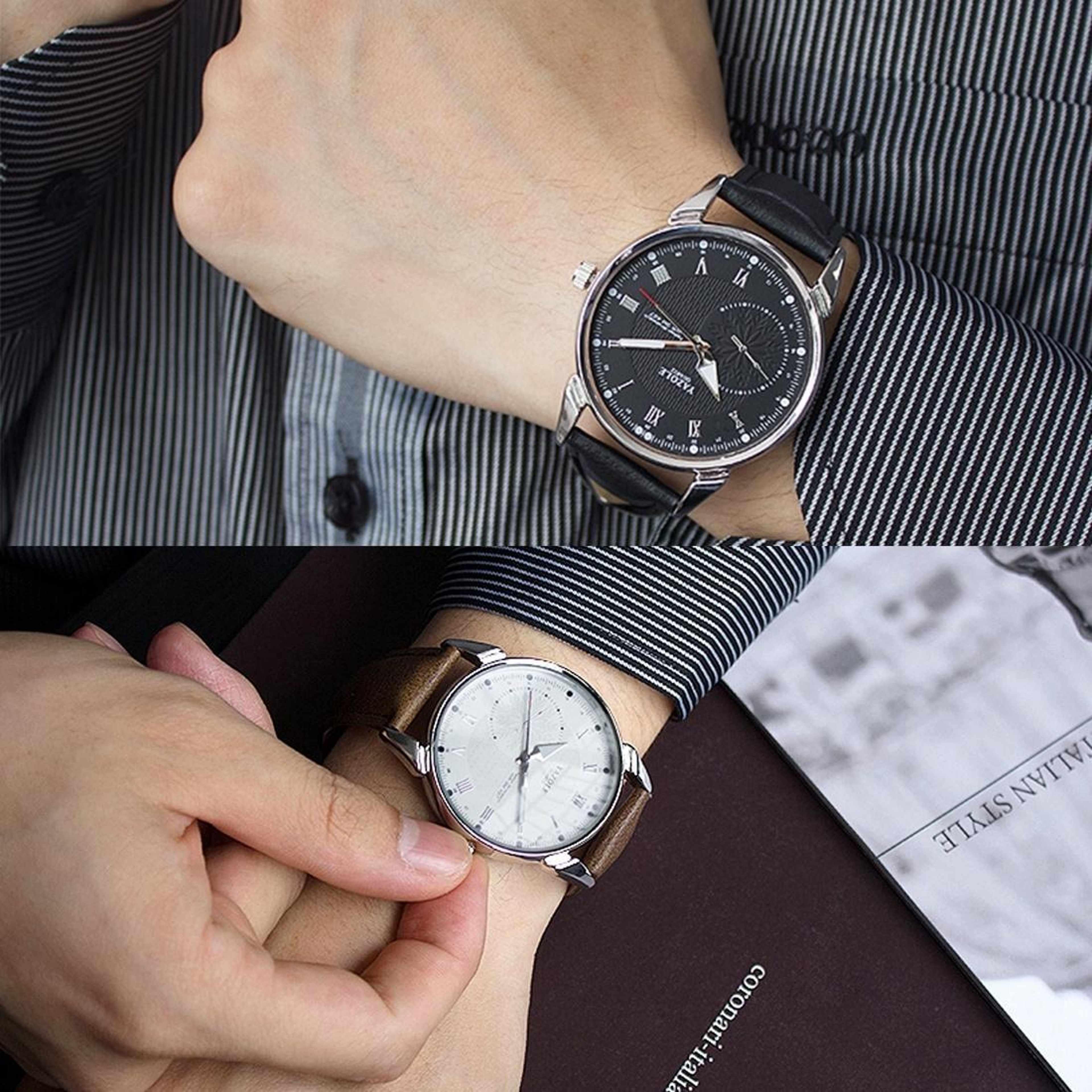YAZOLE 427 Mens Quartz Watch Business Leather Strap Watch With Luminous Dial 7