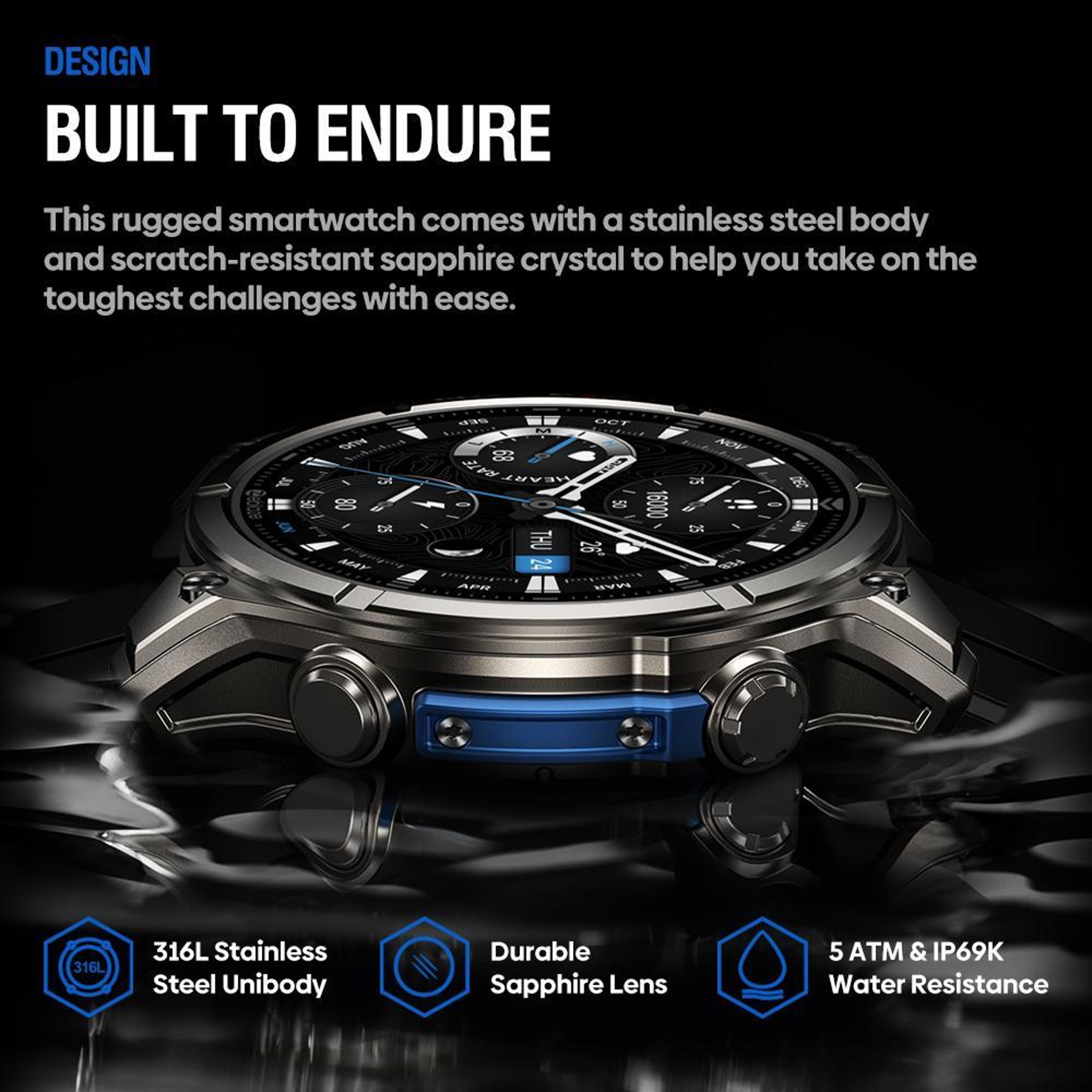 Zeblaze Vibe 8 Rugged Smartwatch With AMOLED Display 5 ATM Waterproof Outdoor Fitness Watch 4