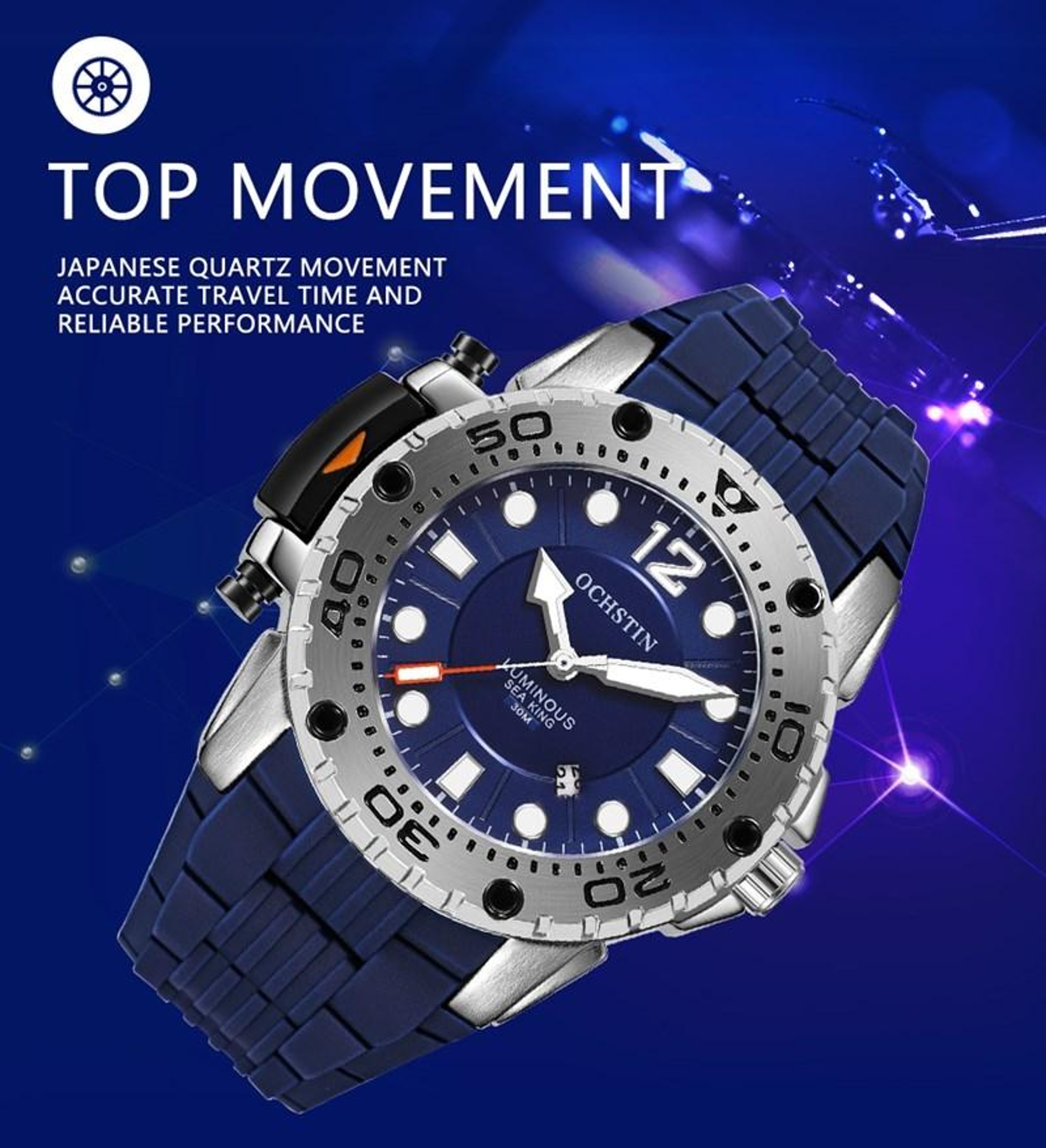 OCHSTIN 6124 Mens Sports Watch Waterproof Quartz Watch With Night Light Silicone Strap 1